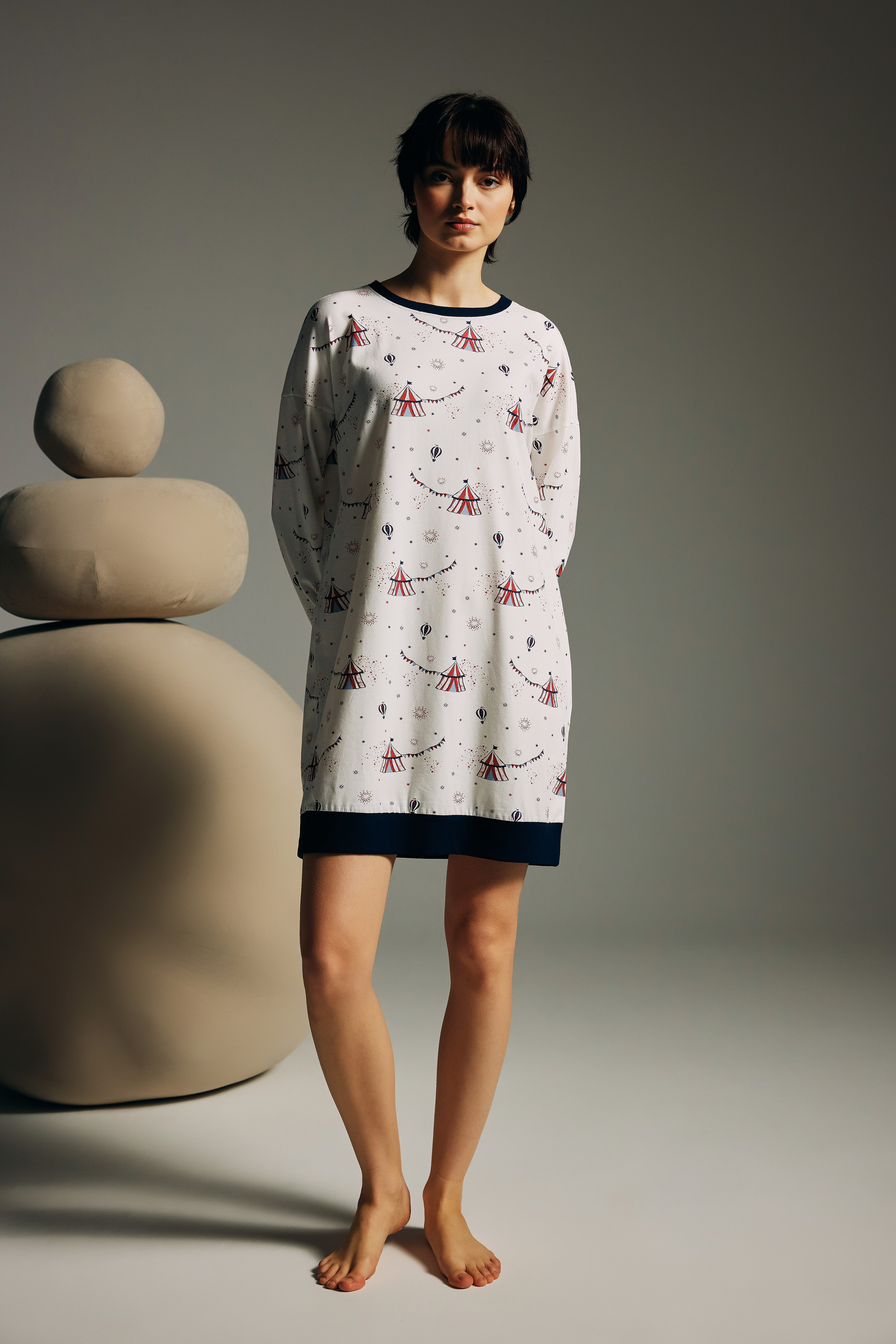 Kadın Pamuklu Uzun Kollu Gecelik