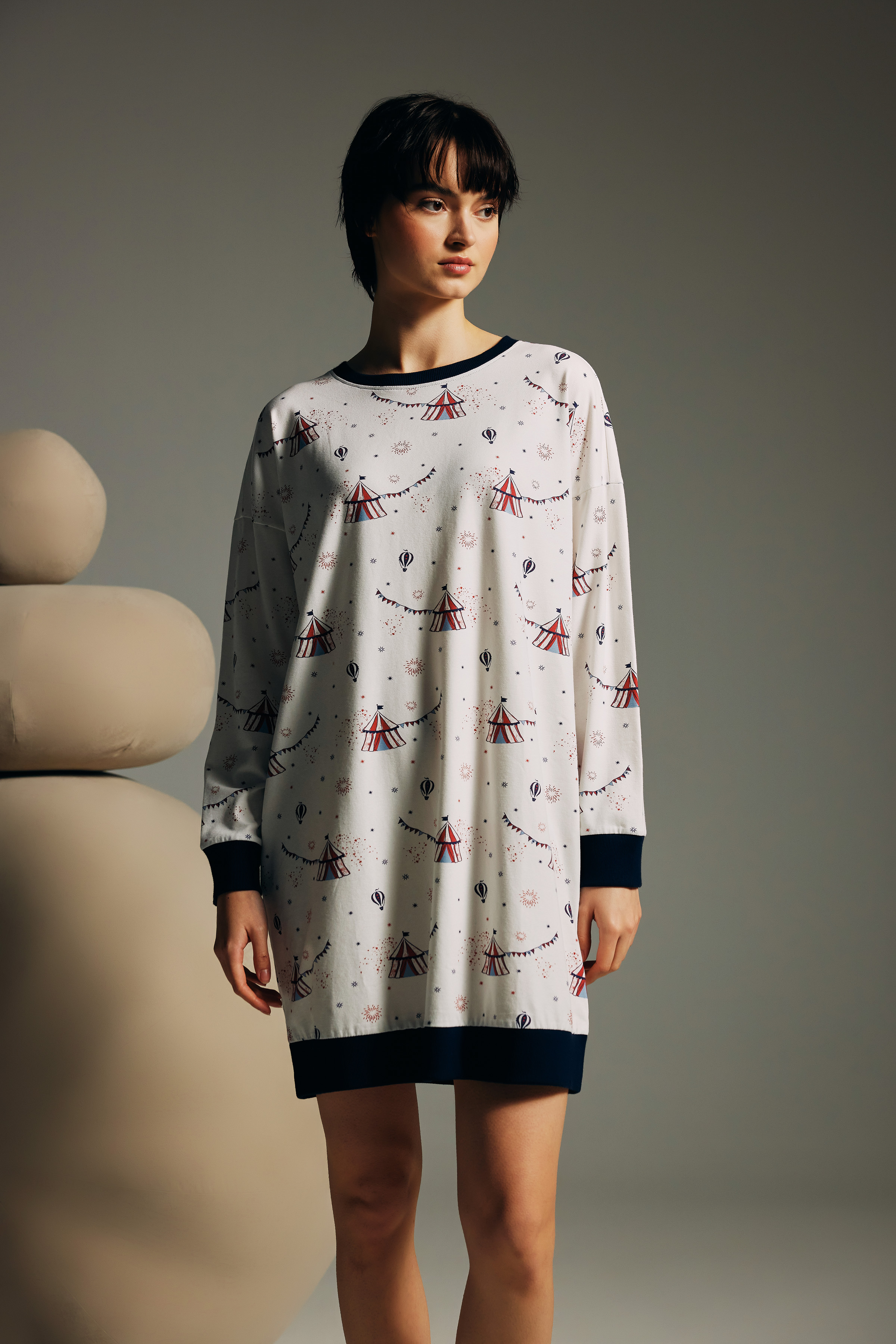 Kadın Pamuklu Uzun Kollu Gecelik