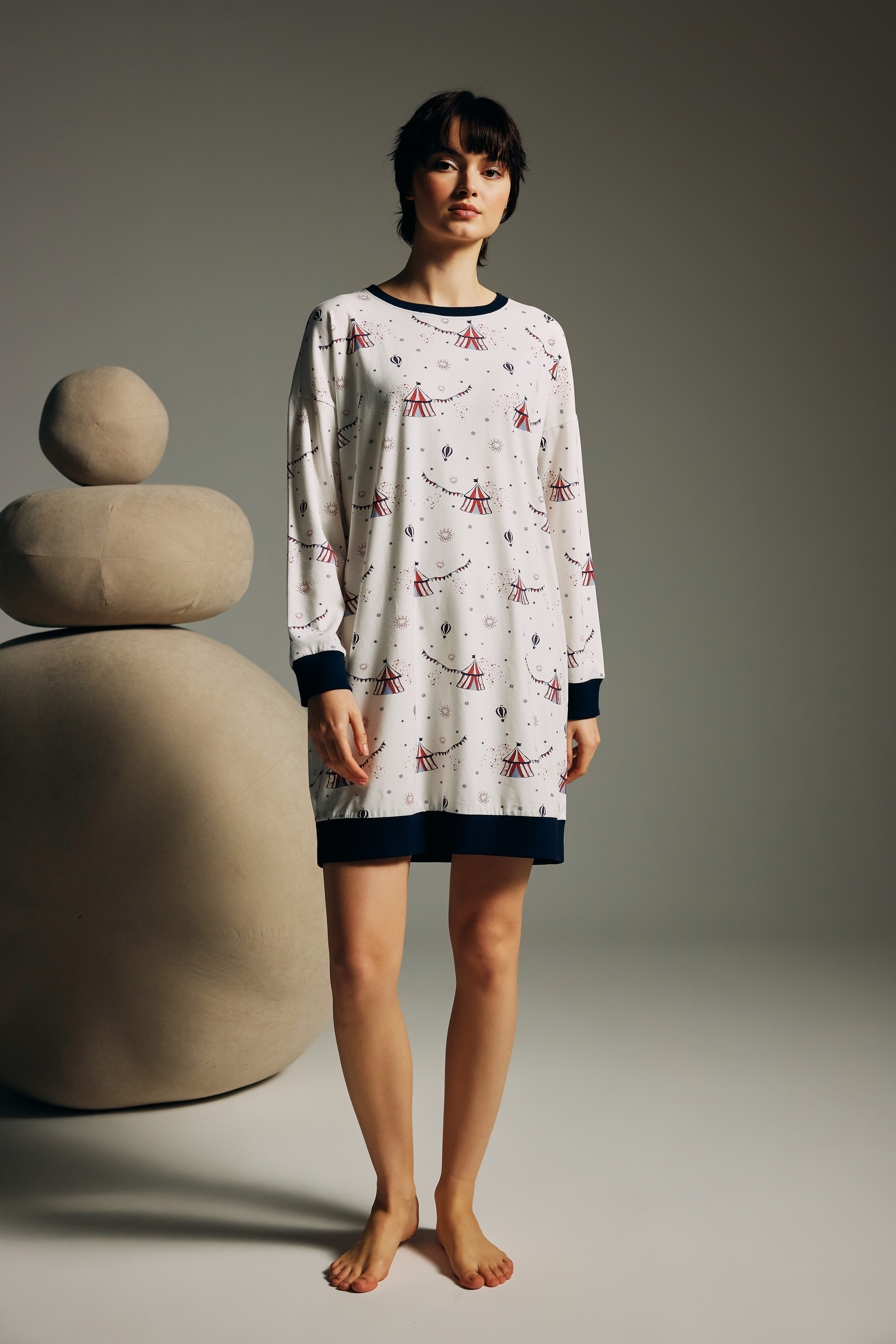 Kadın Pamuklu Uzun Kollu Gecelik