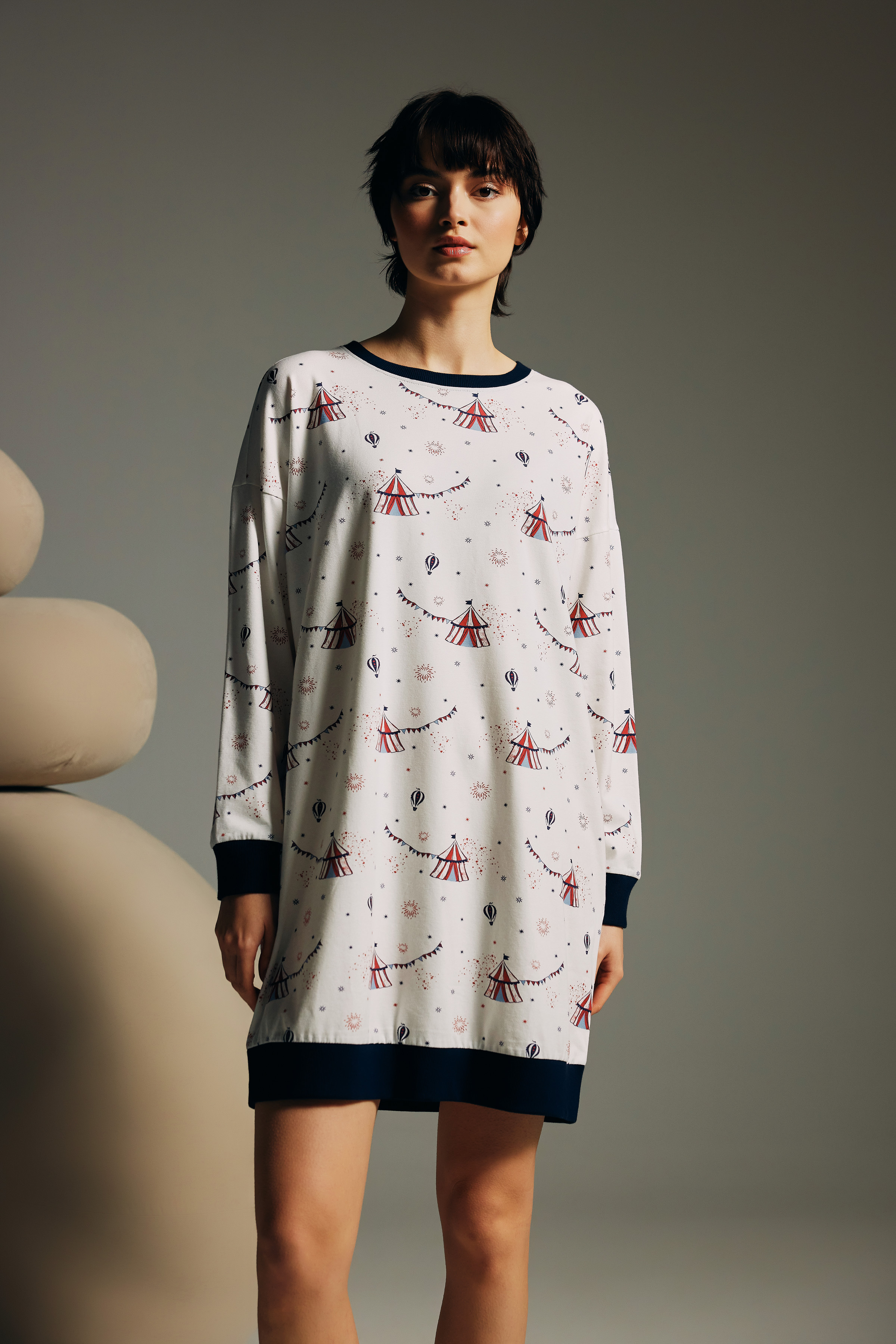 Kadın Pamuklu Uzun Kollu Gecelik