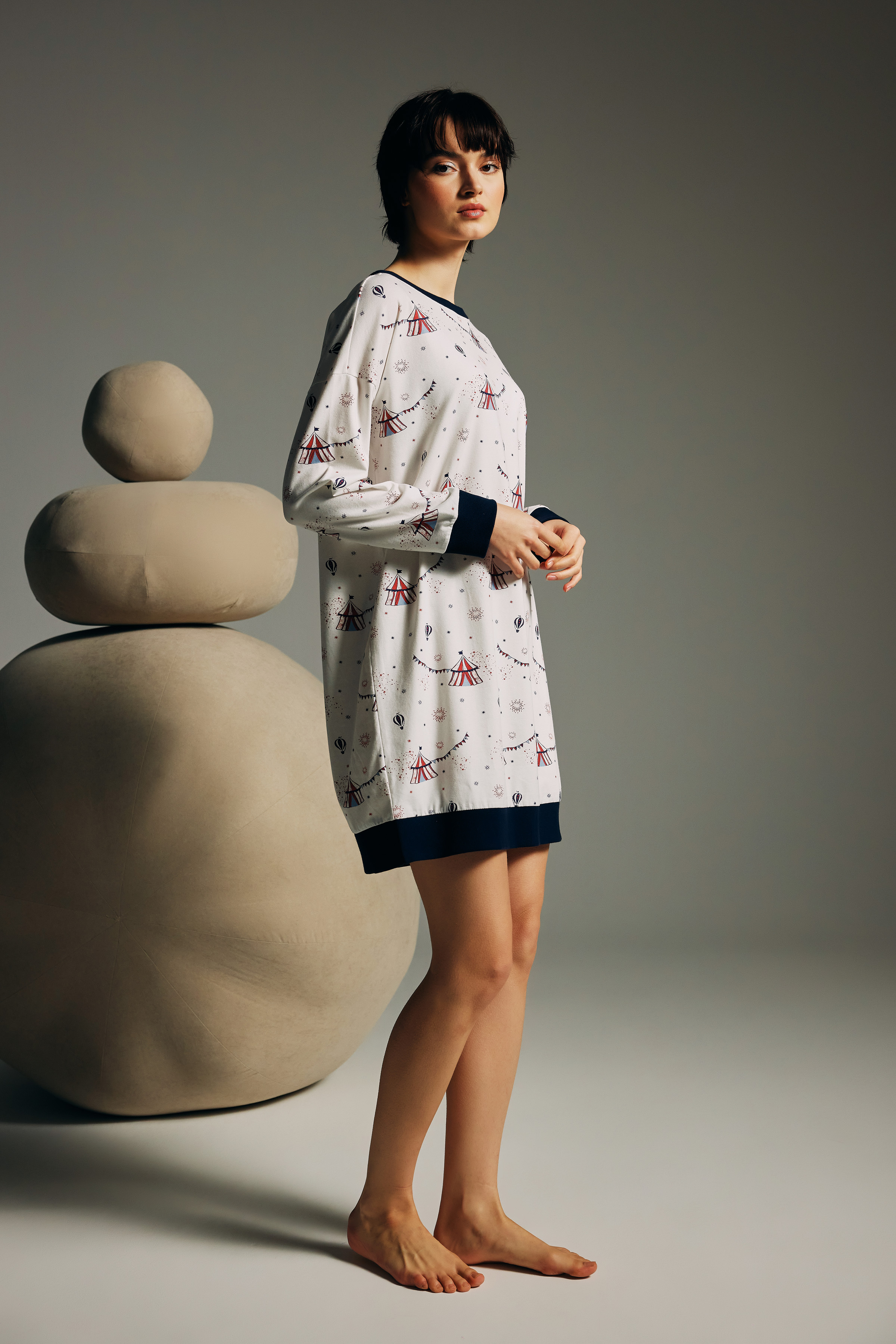 Kadın Pamuklu Uzun Kollu Gecelik