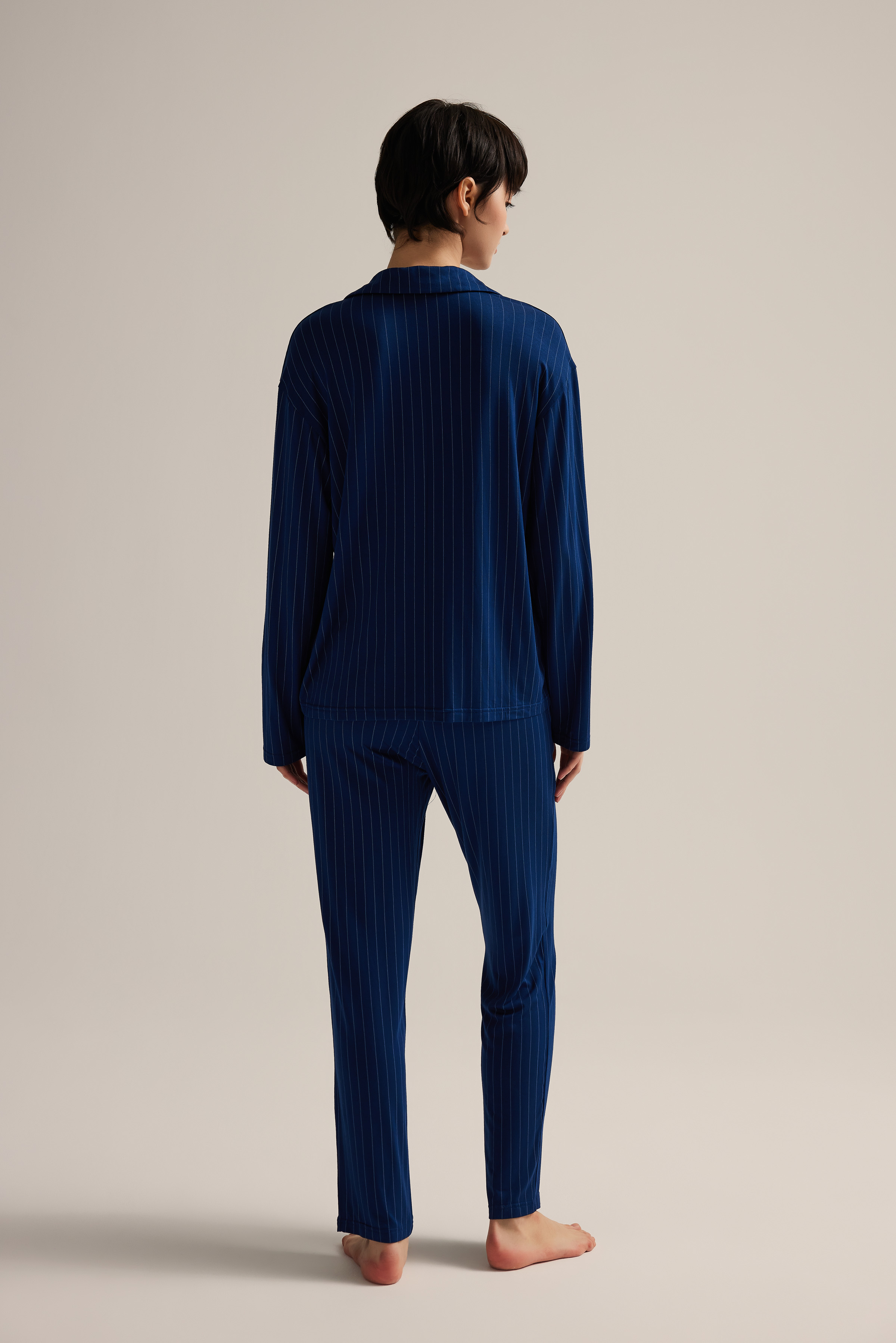 Kadın Viskon Uzun Kollu Gömlek Pijama Üstü