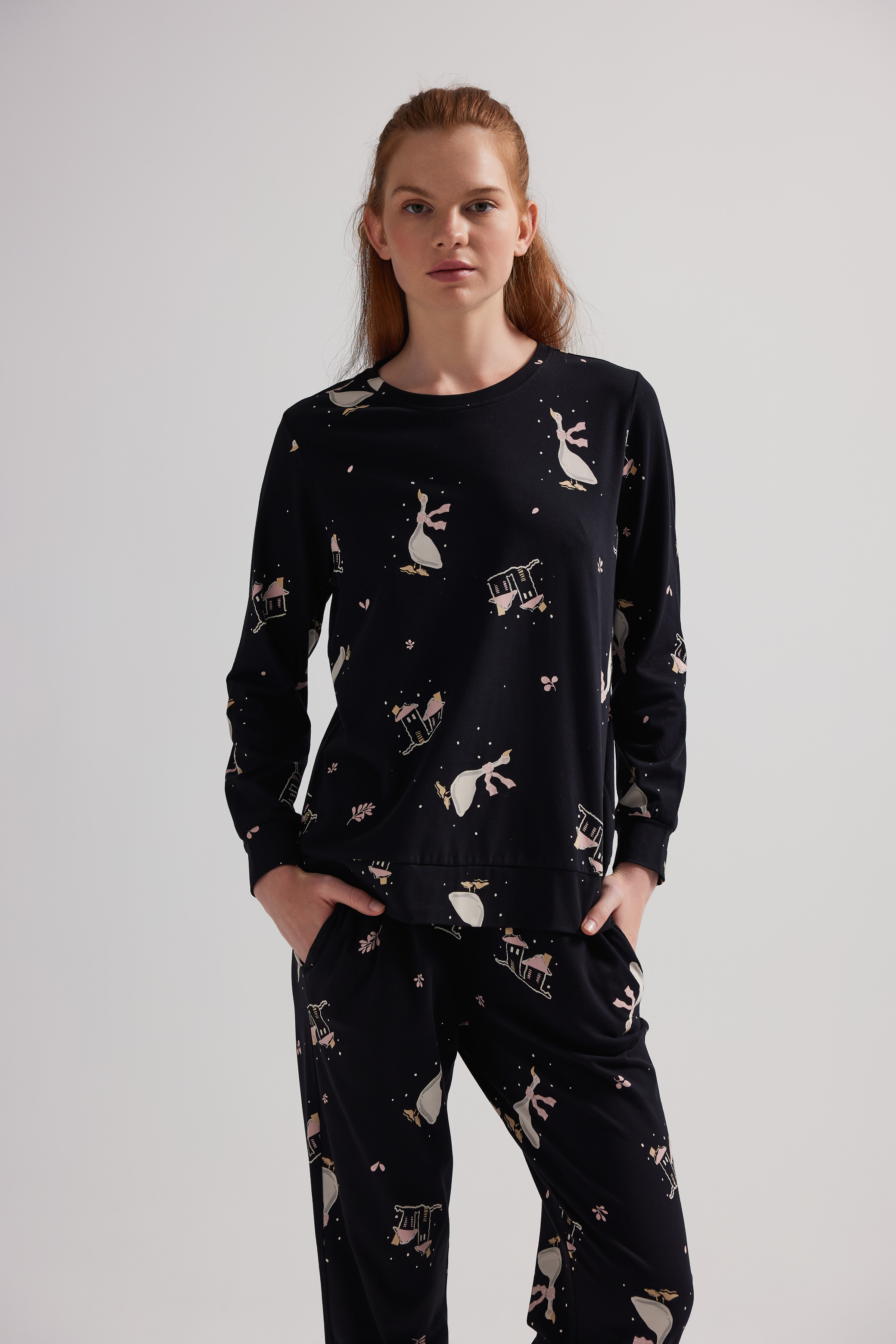 Kadın Pamuklu Uzun Kollu Pijama Üstü