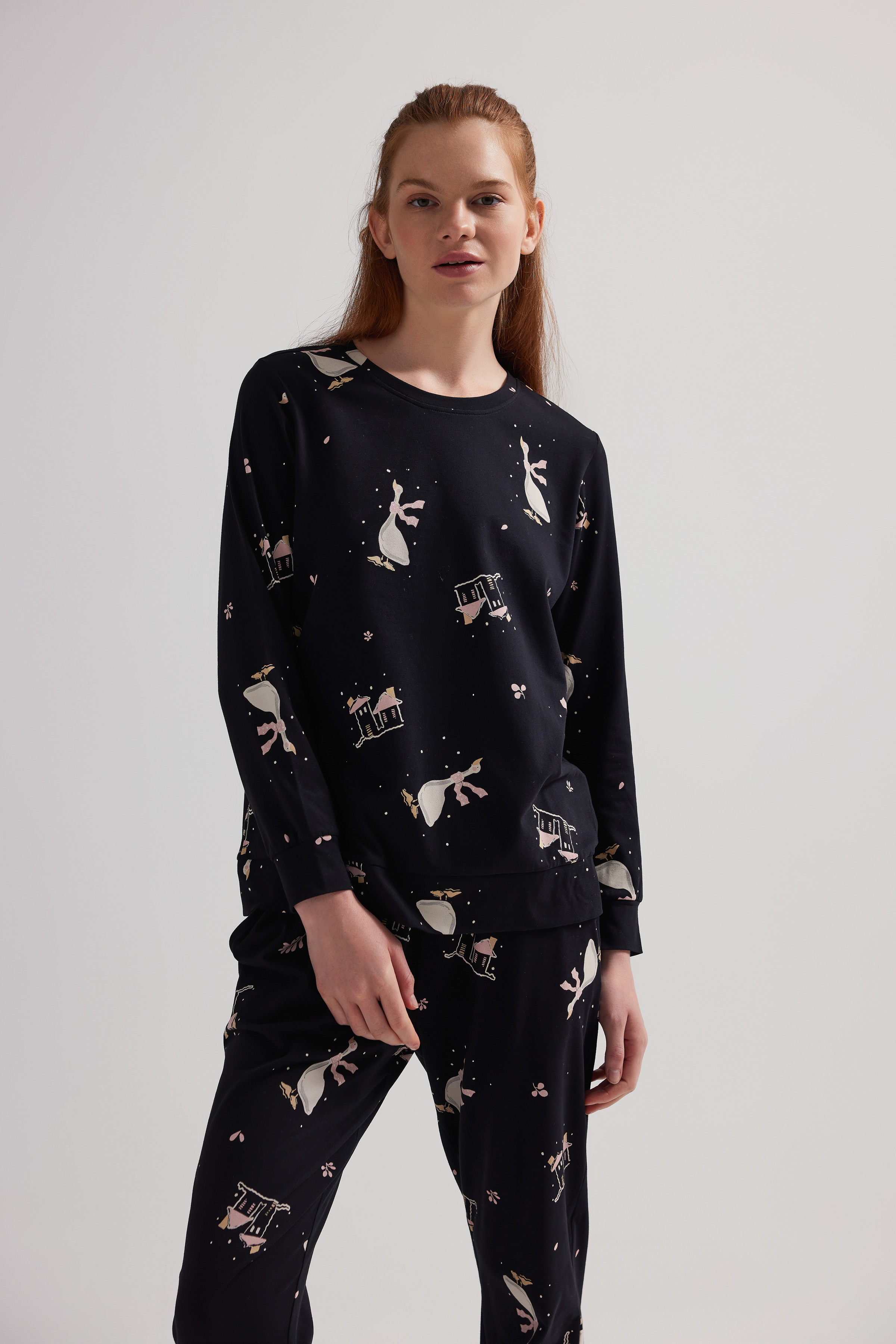 Kadın Pamuklu Uzun Kollu Pijama Üstü