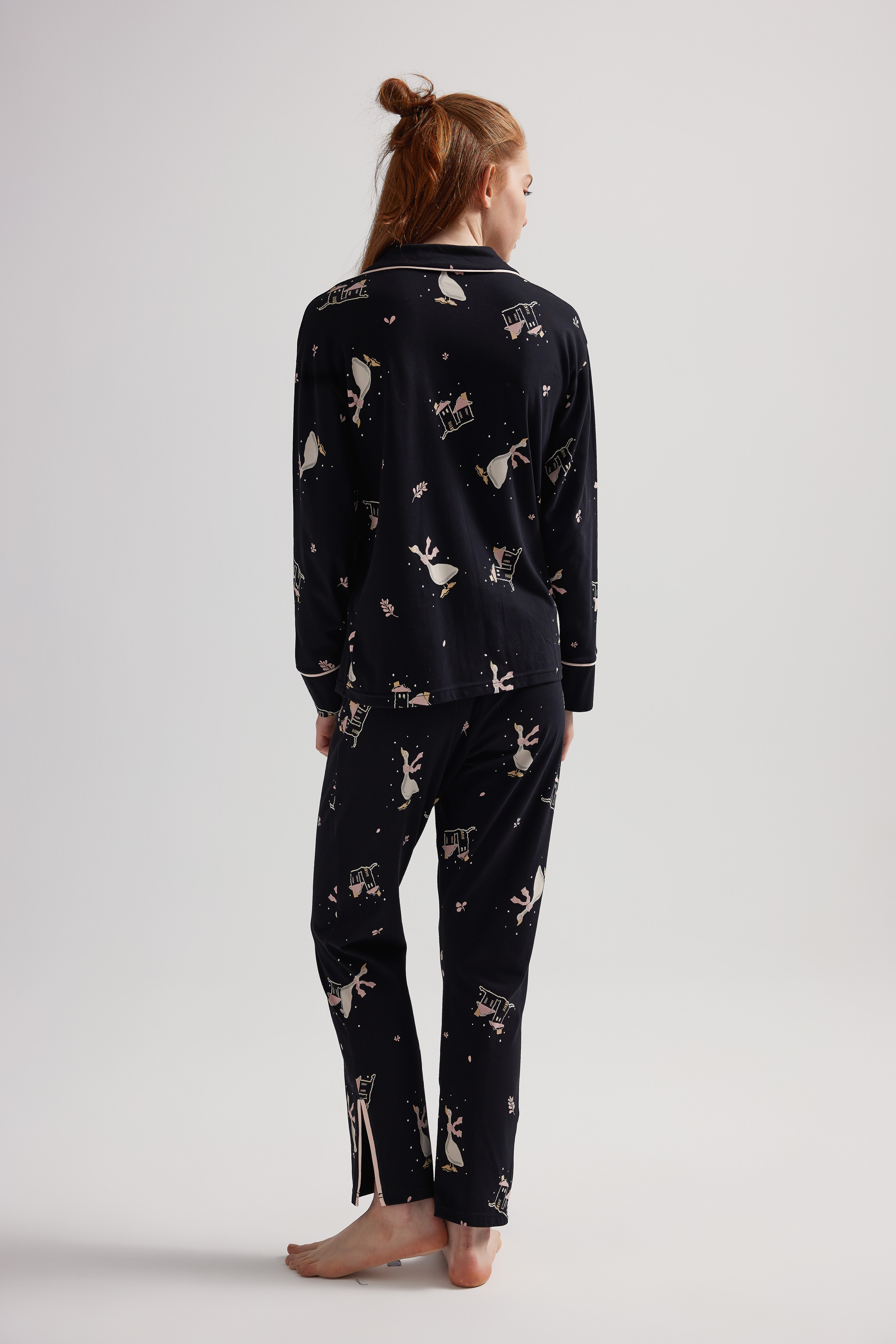 Kadın Pamuklu Uzun Kollu Gömlek Pijama Takımı