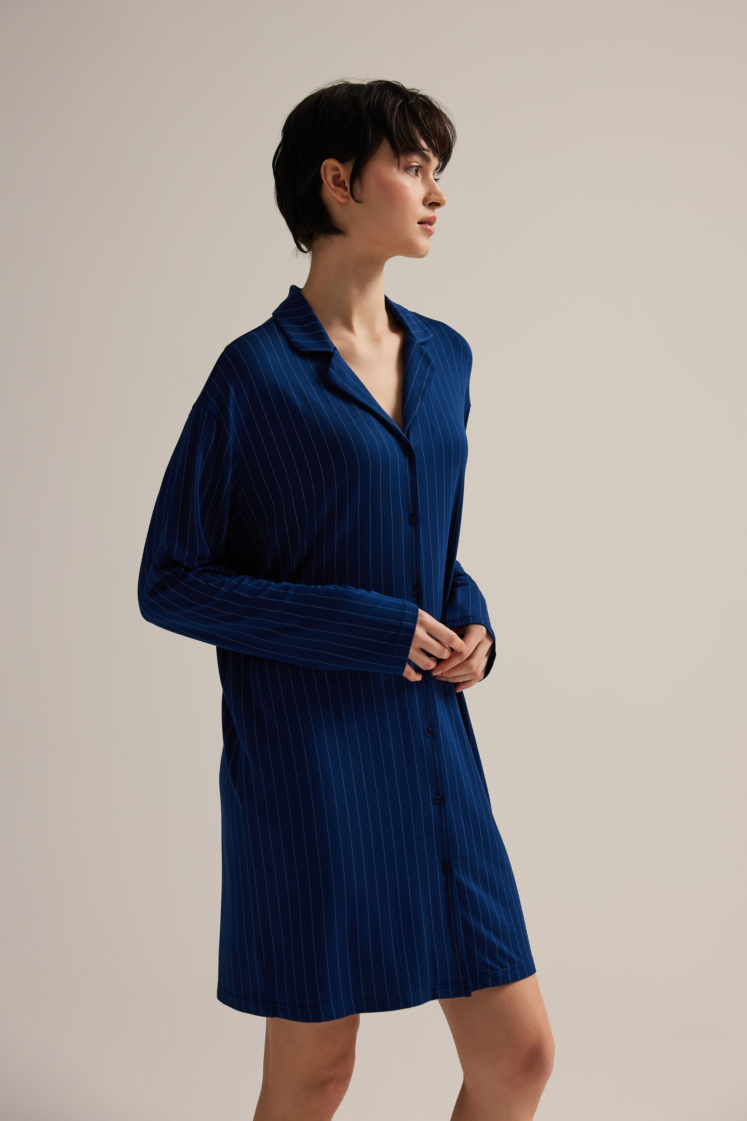 Kadın Viskon Uzun Kollu Gömlek Gecelik