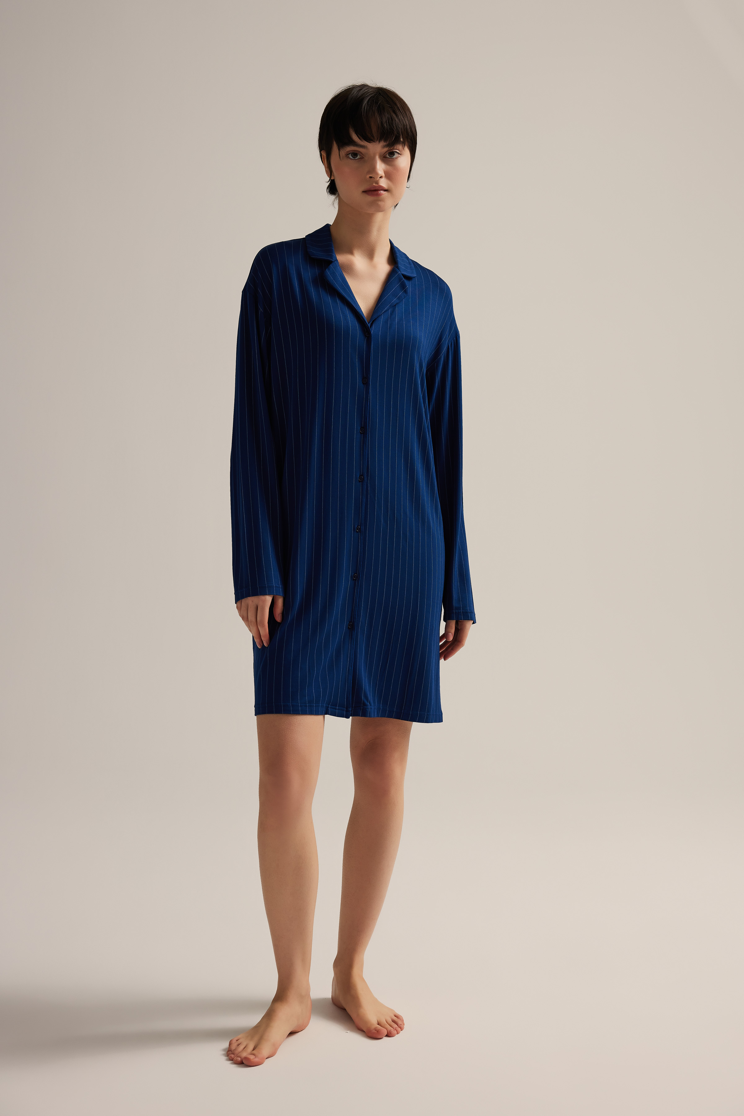 Kadın Viskon Uzun Kollu Gömlek Gecelik