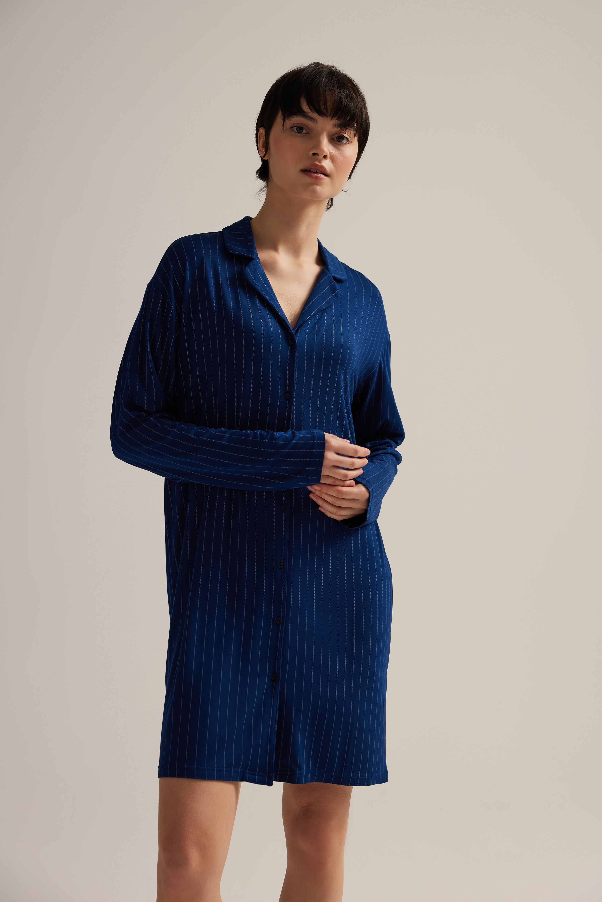 Kadın Viskon Uzun Kollu Gömlek Gecelik