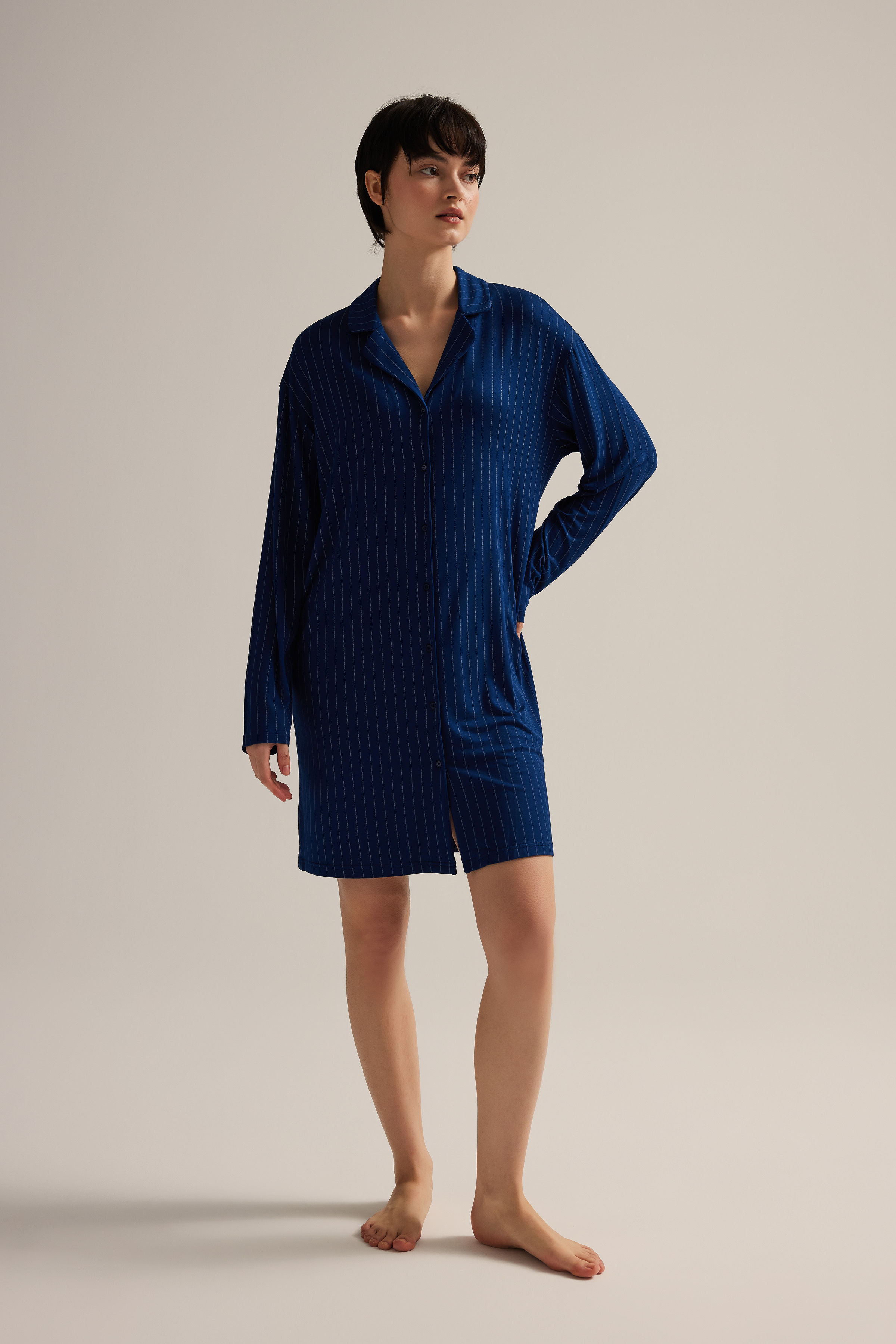 Kadın Viskon Uzun Kollu Gömlek Gecelik