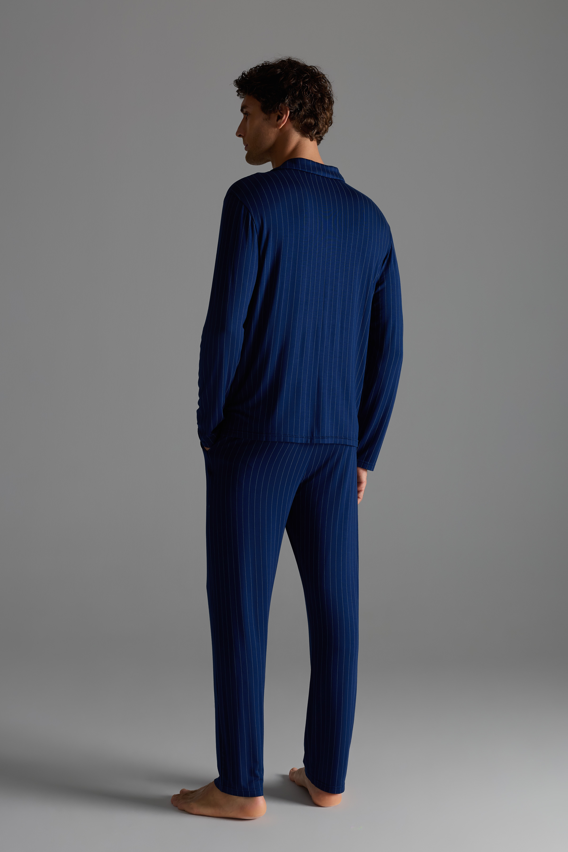 Erkek Viskon Uzun Kollu Gömlek Pijama Üstü