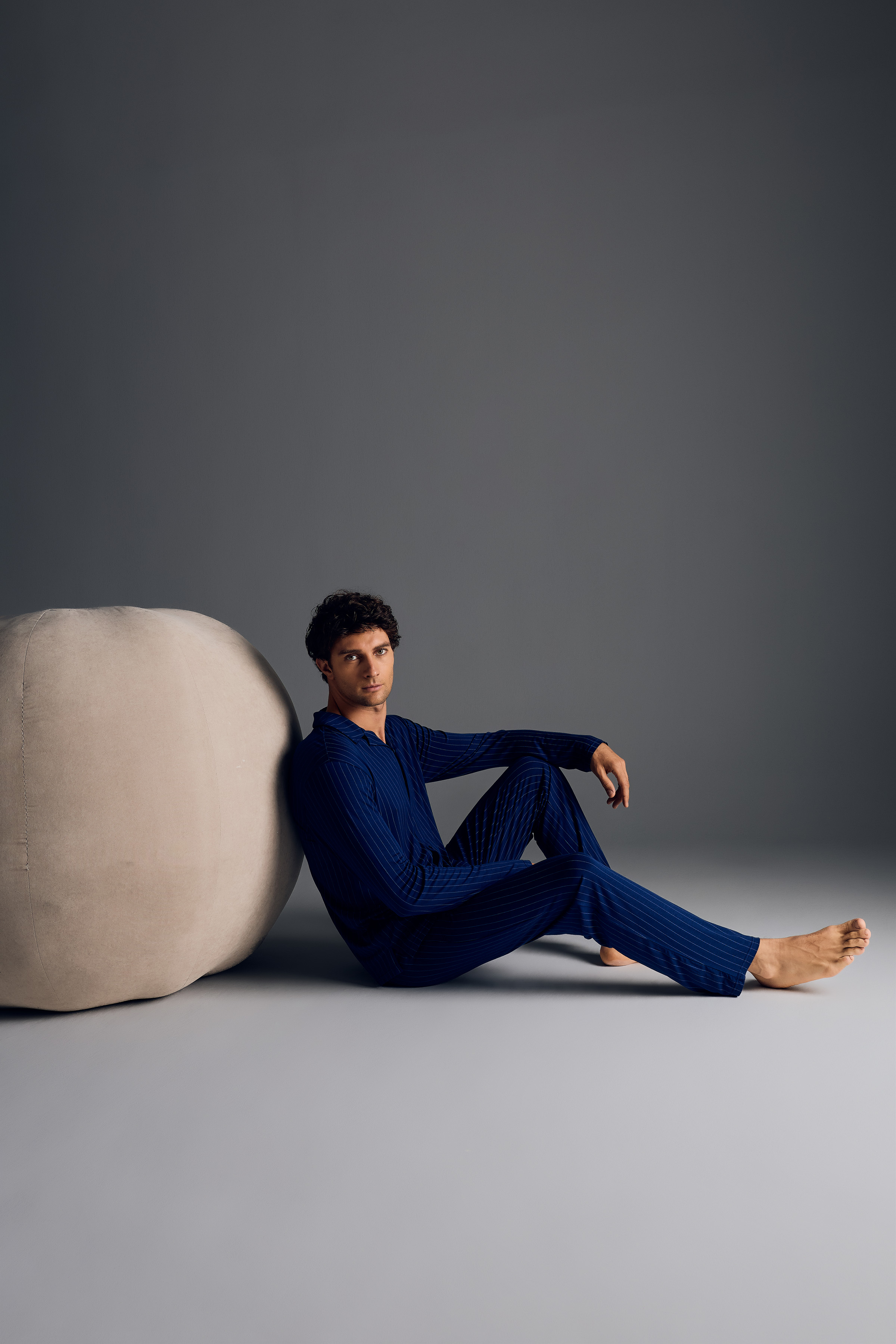 Erkek Viskon Uzun Kollu Gömlek Pijama Takımı