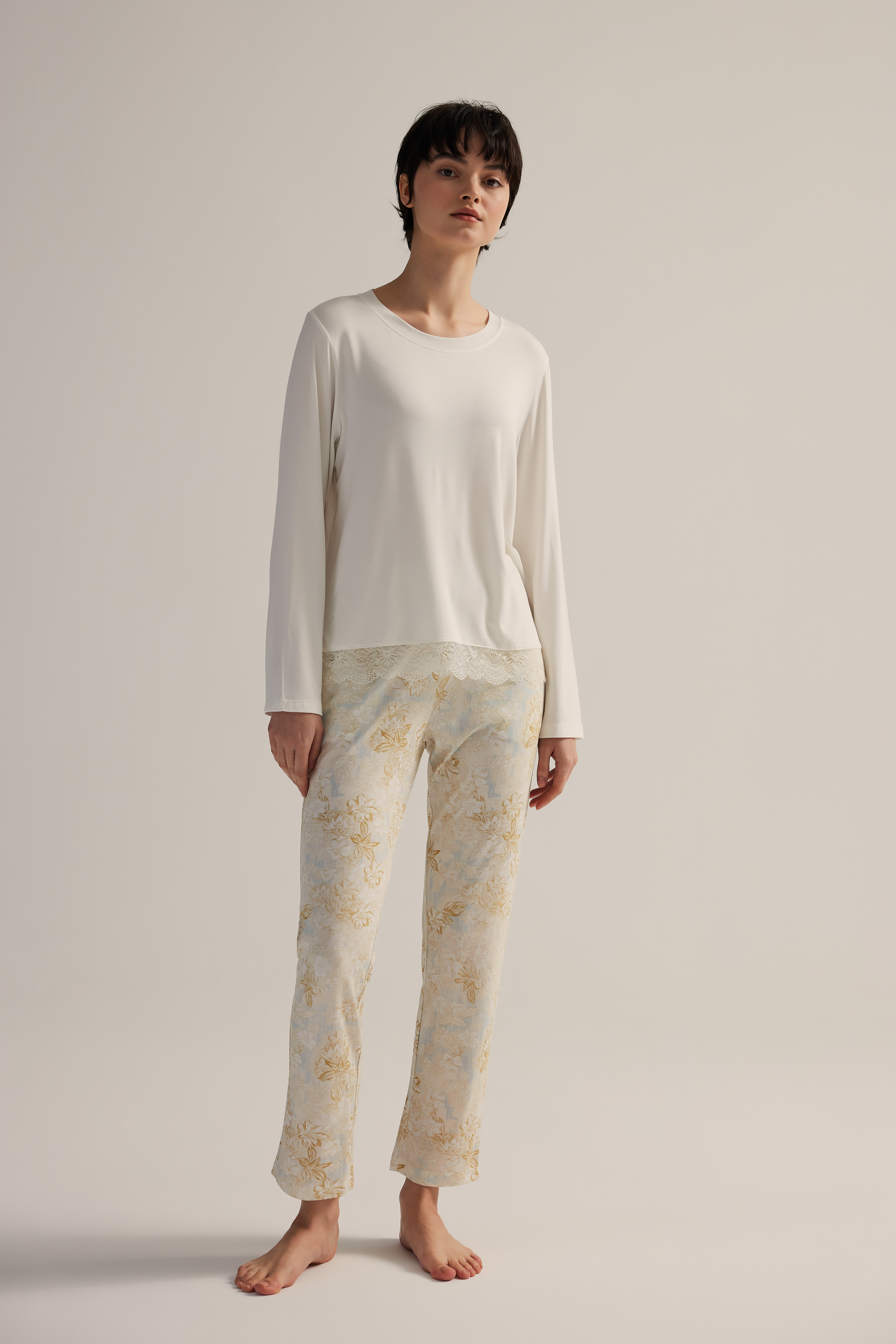 Kadın Viskon Uzun Kollu Pijama Takımı