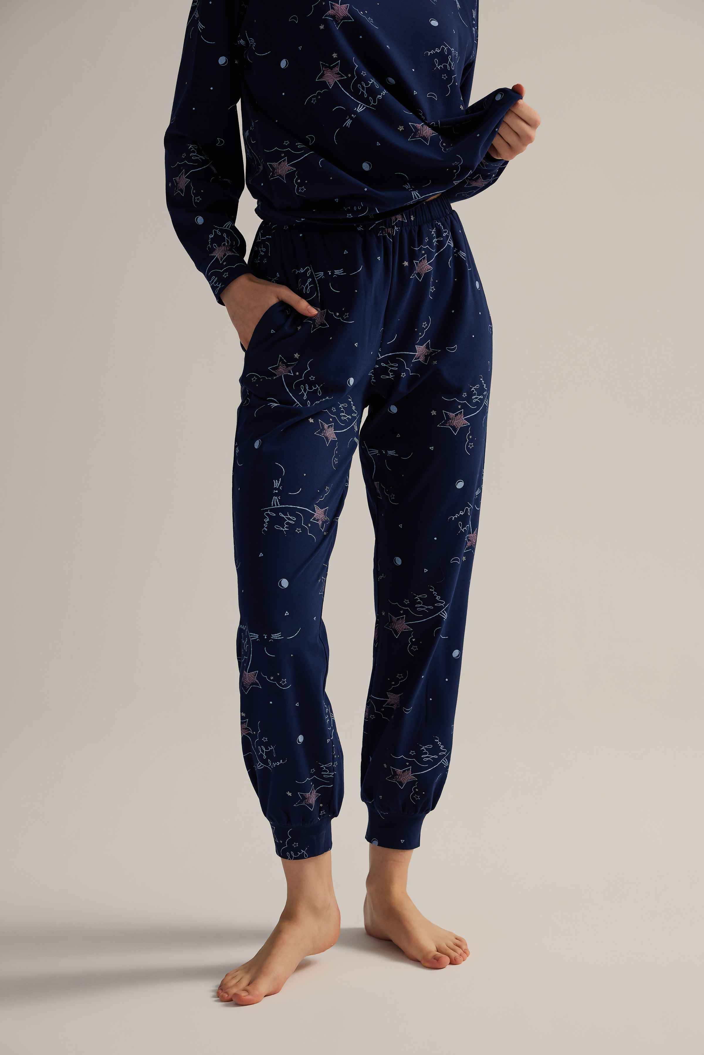 Kadın Pamuklu Cepli Uzun Pijama Altı