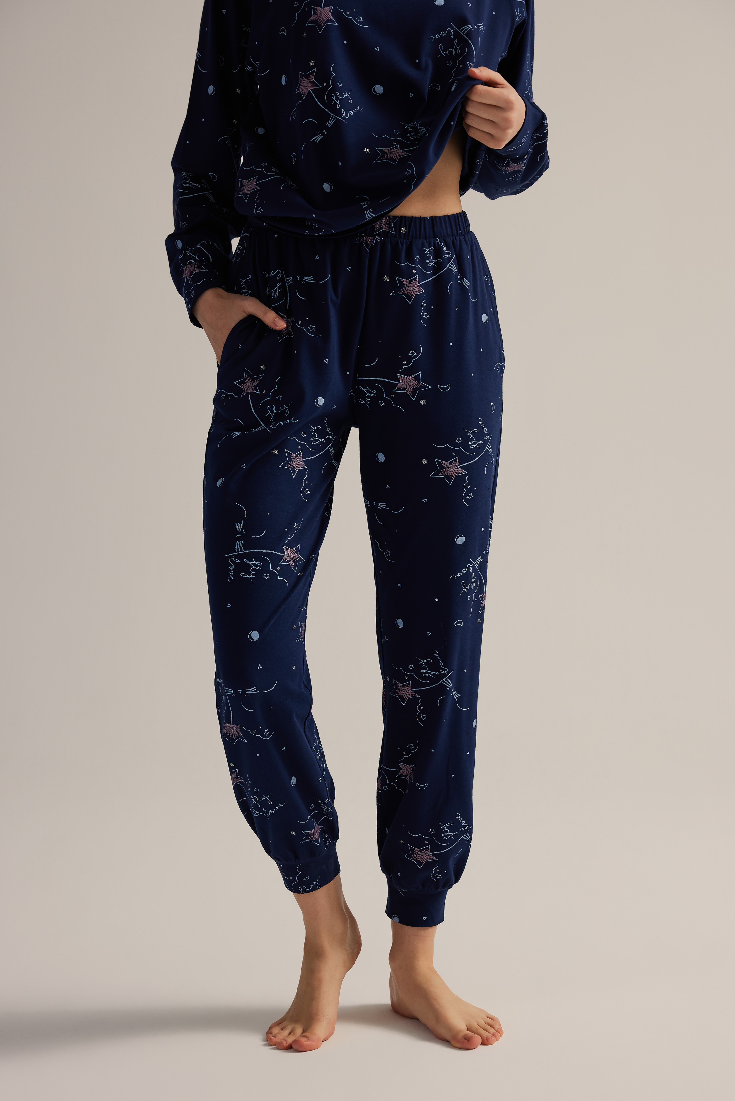 Kadın Pamuklu Cepli Uzun Pijama Altı