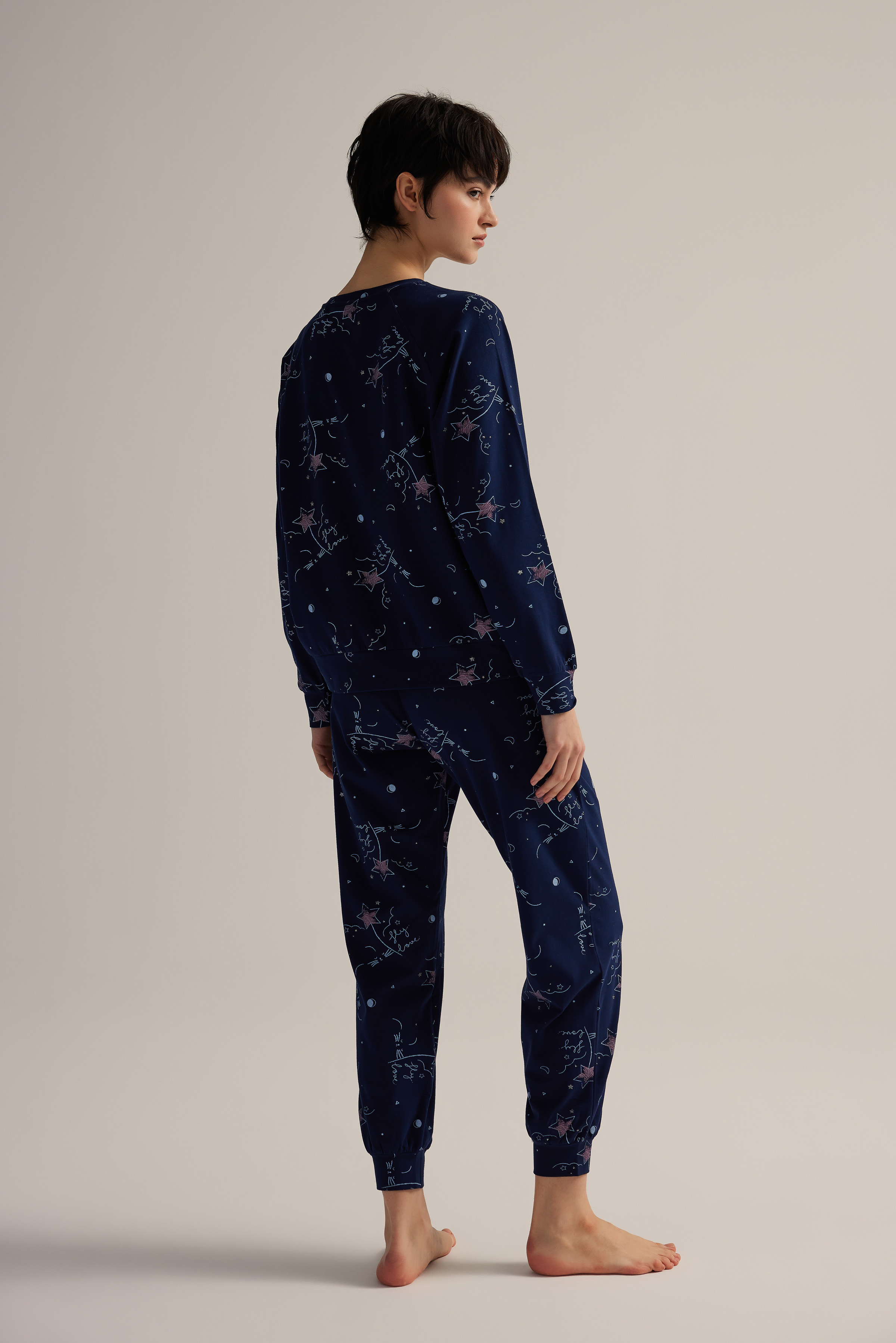 Kadın Pamuklu Uzun Reglan Kollu Pijama Üstü