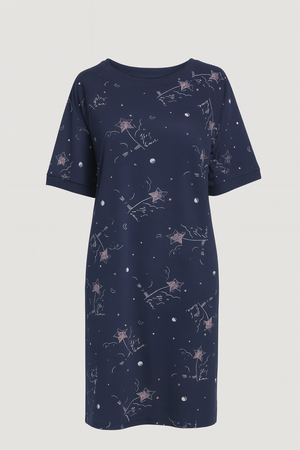 Kadın Plus Size Pamuklu Kısa Reglan Kollu Gecelik