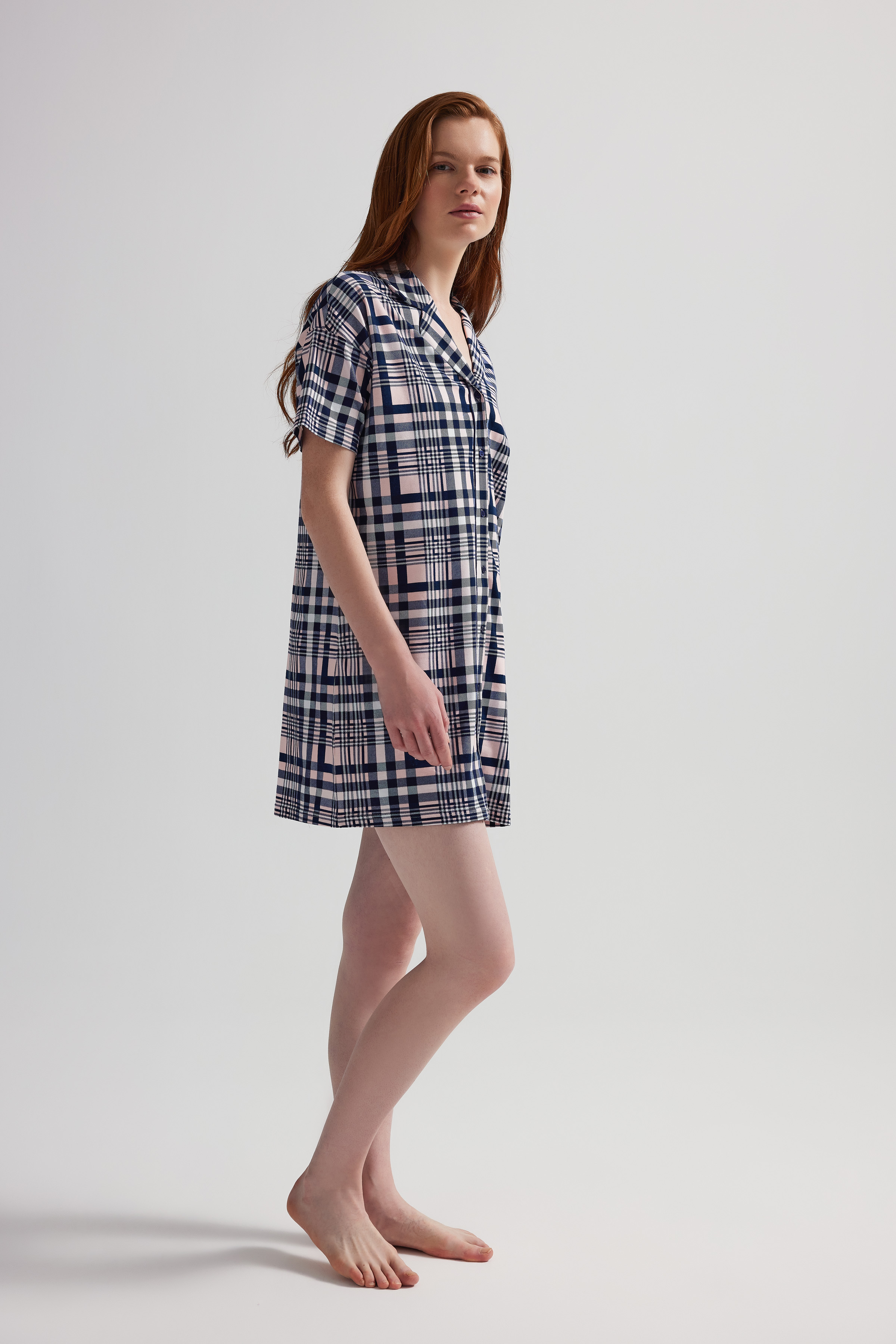 Kadın Pamuklu Kısa Kollu Şal Yaka Gecelik