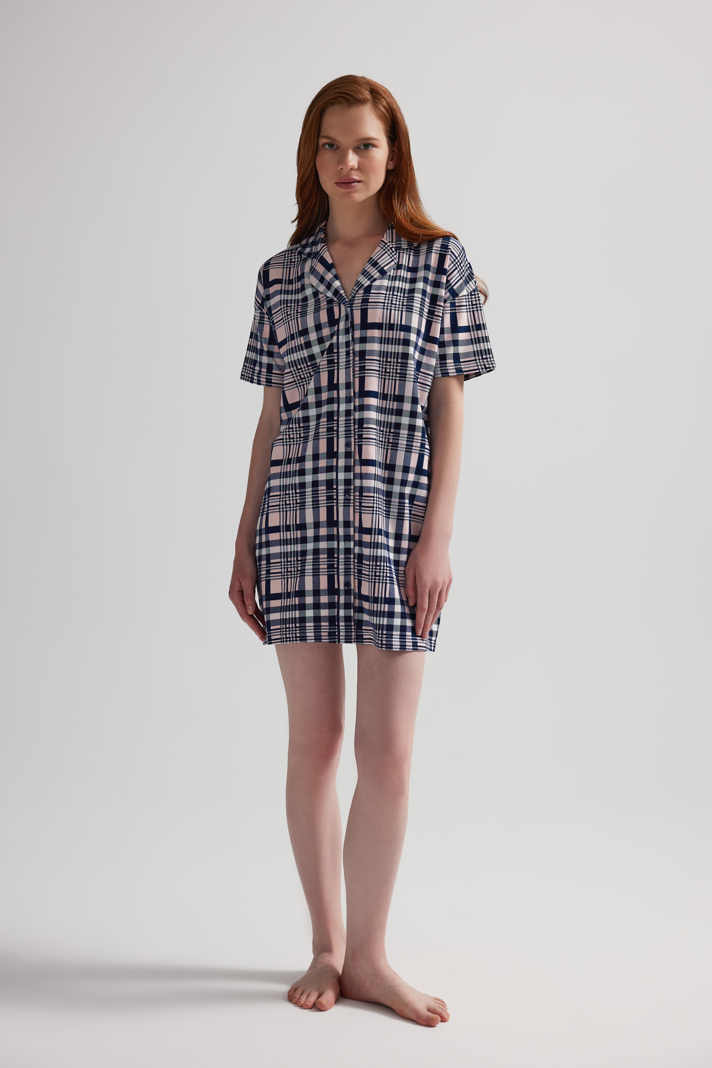 Kadın Pamuklu Kısa Kollu Şal Yaka Gecelik