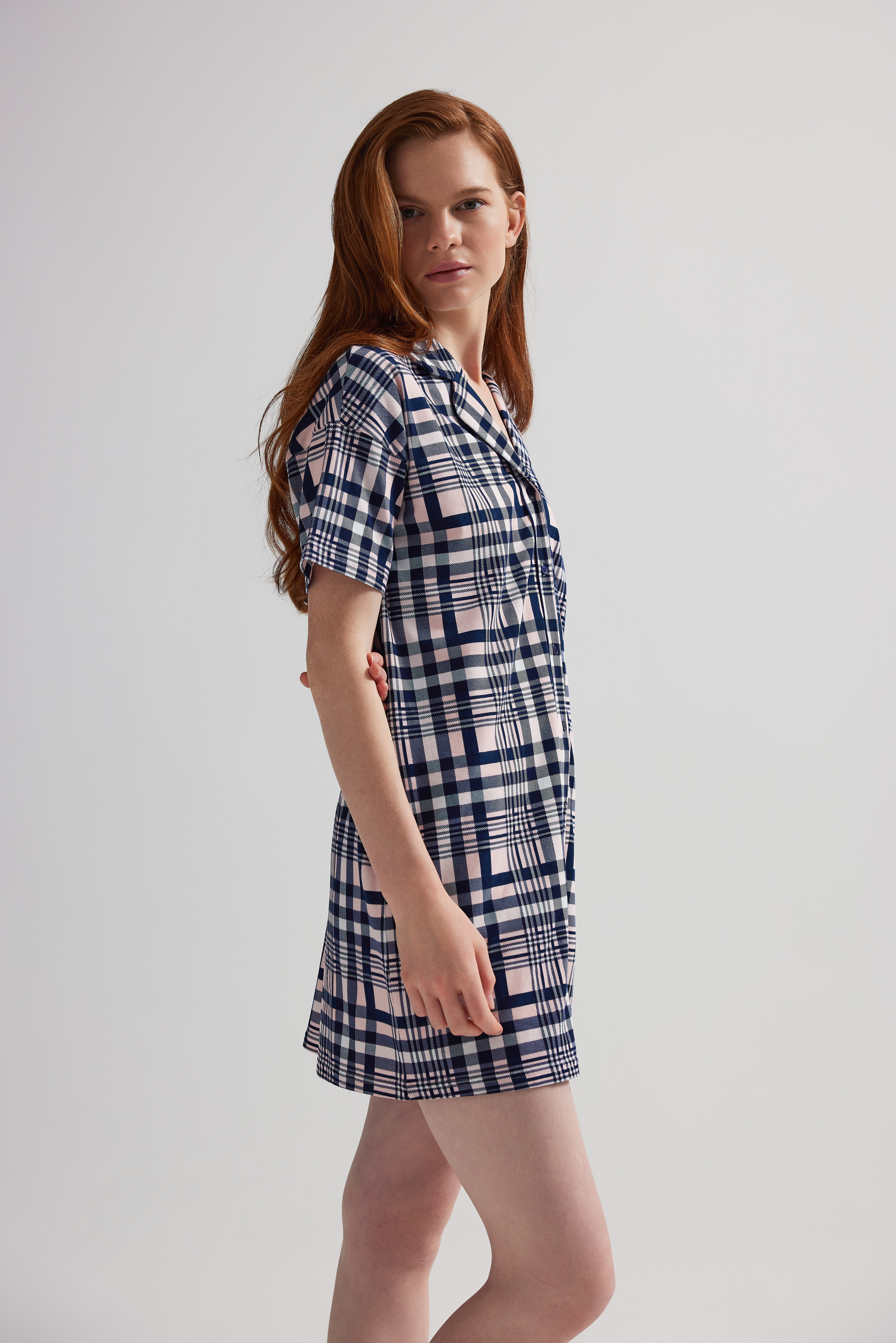 Kadın Pamuklu Kısa Kollu Şal Yaka Gecelik