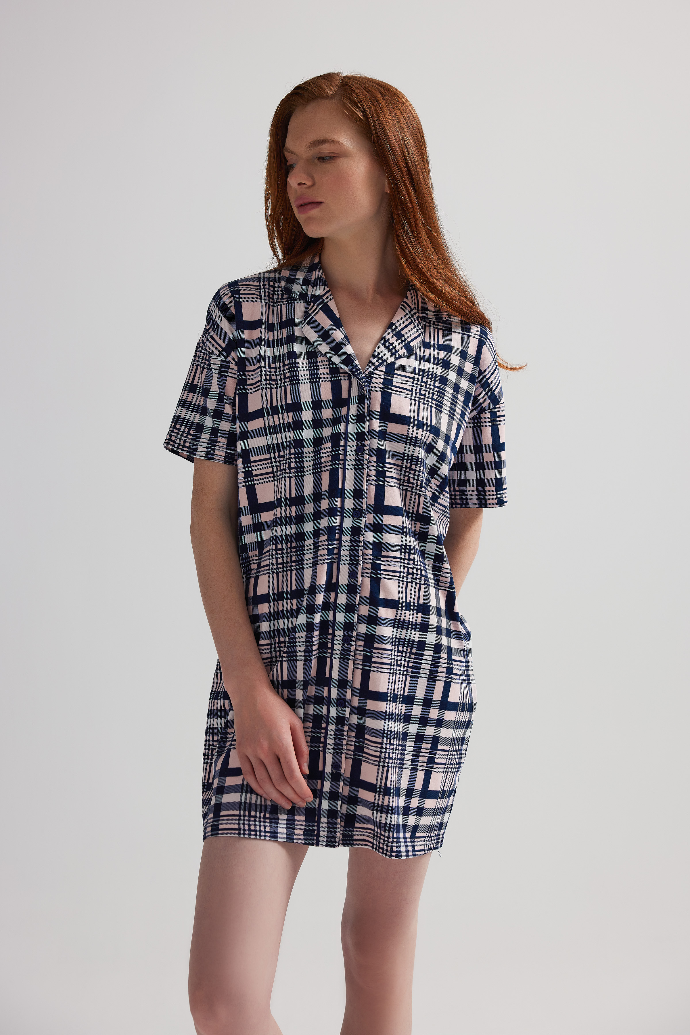 Kadın Pamuklu Kısa Kollu Şal Yaka Gecelik