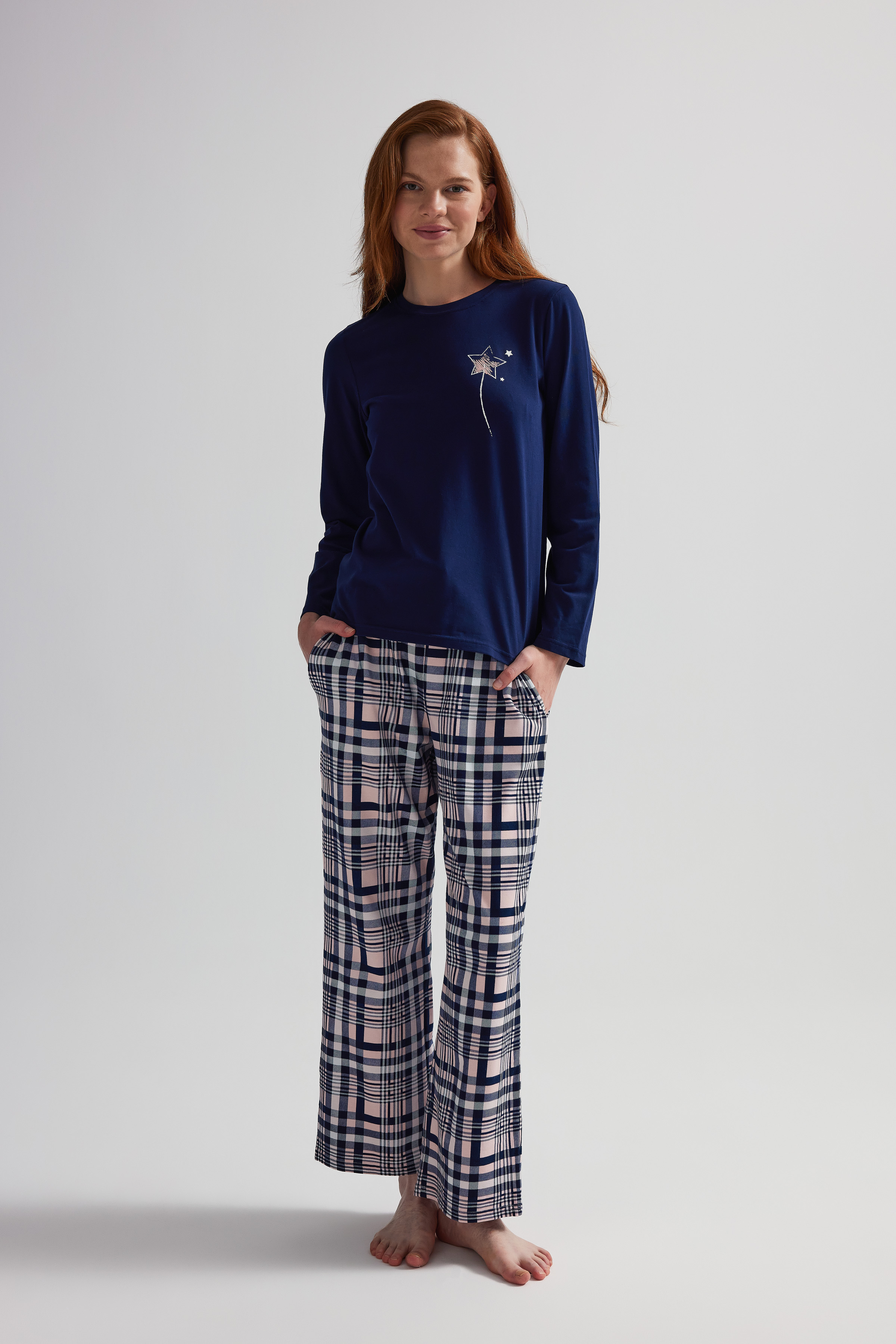 Kadın Pamuklu Uzun Kollu Pijama Üstü