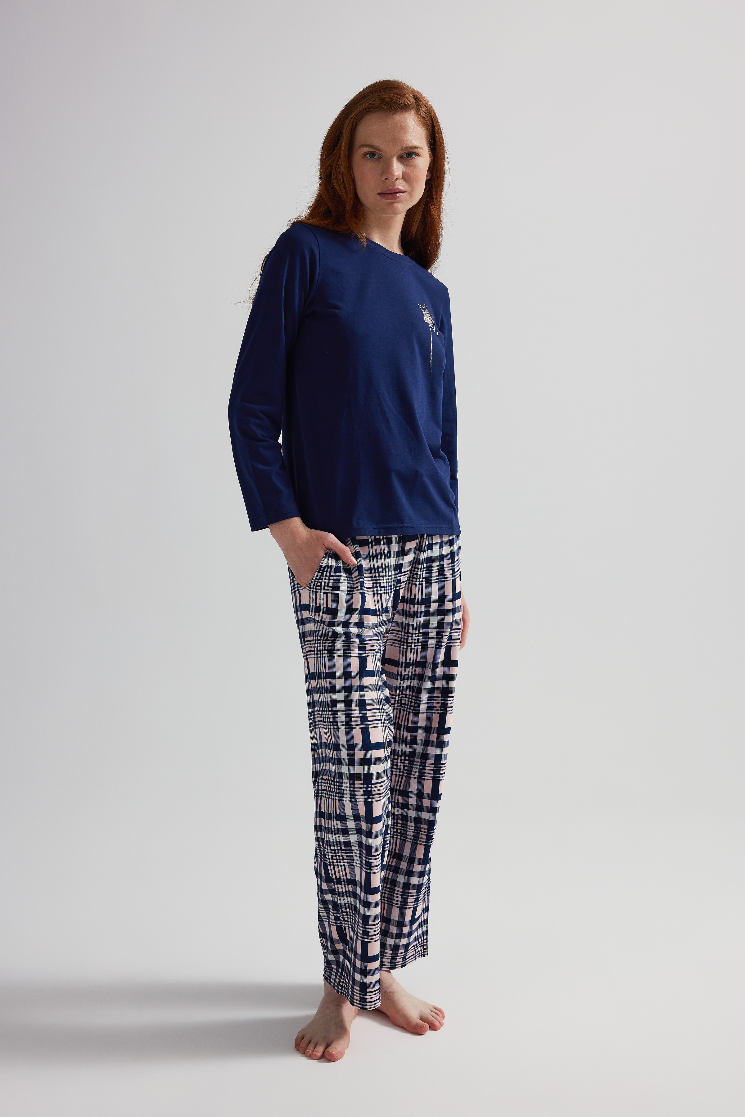 Kadın Pamuklu Uzun Kollu Pijama Üstü