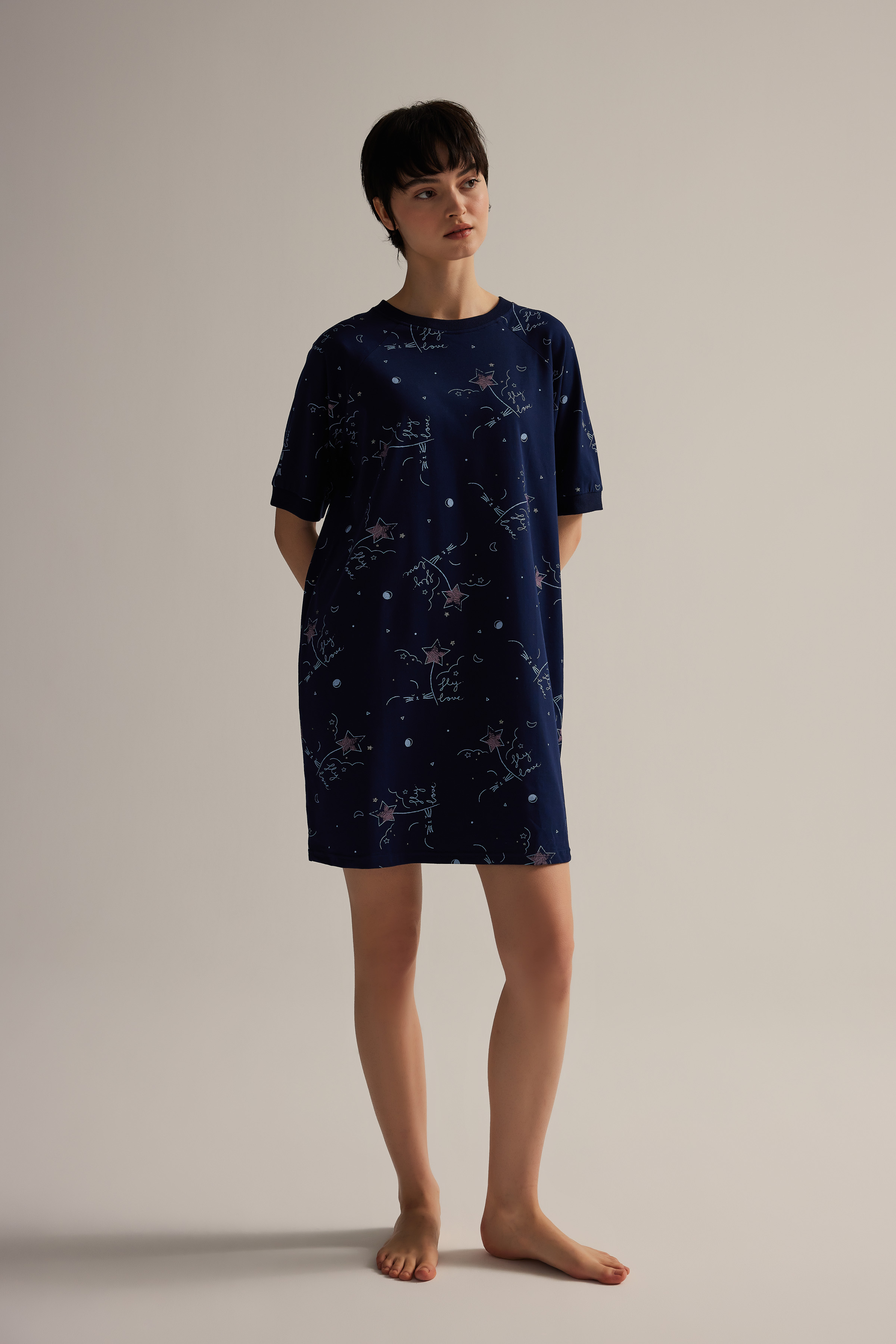 Kadın Pamuklu Kısa Kollu Gecelik