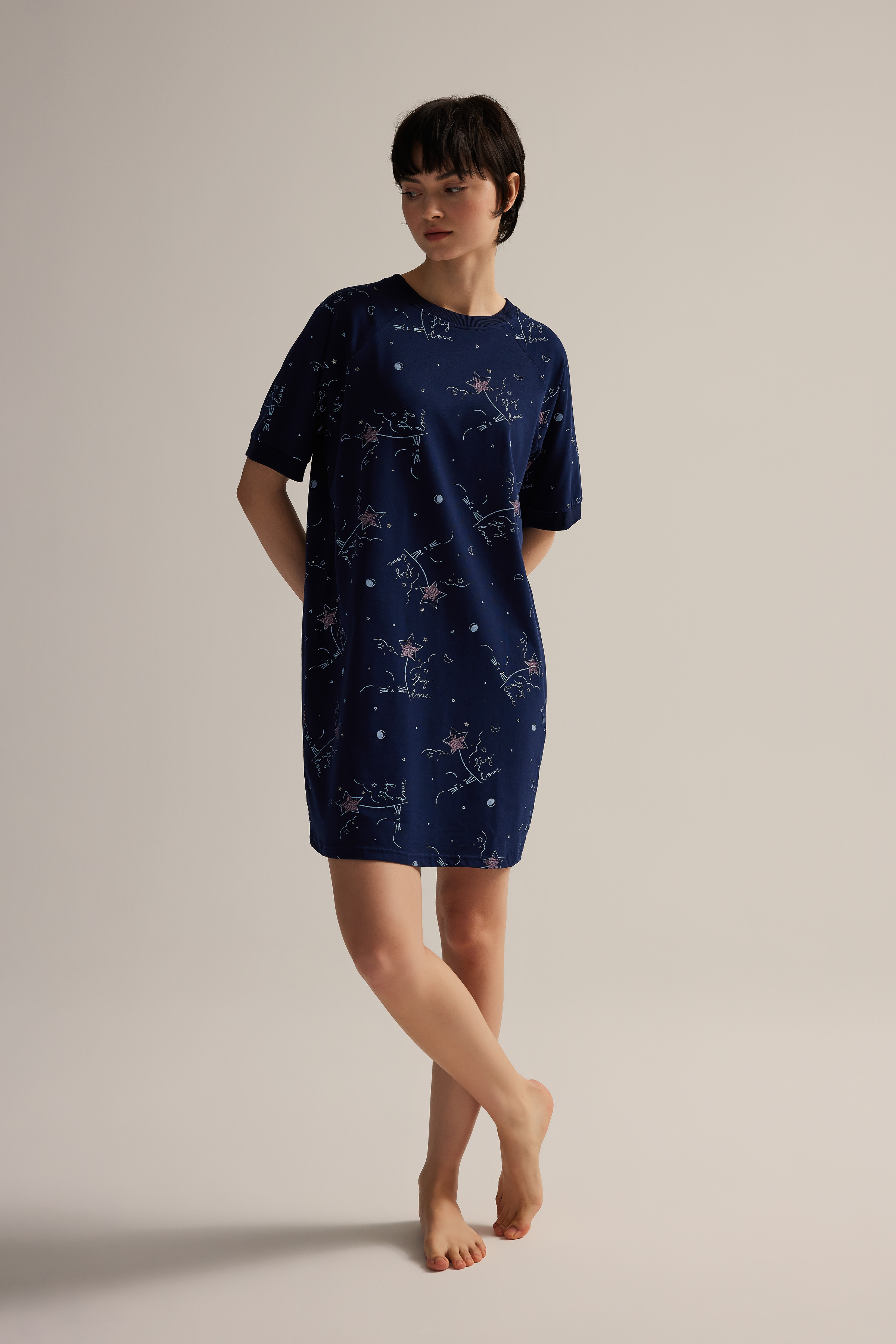 Kadın Pamuklu Kısa Kollu Gecelik