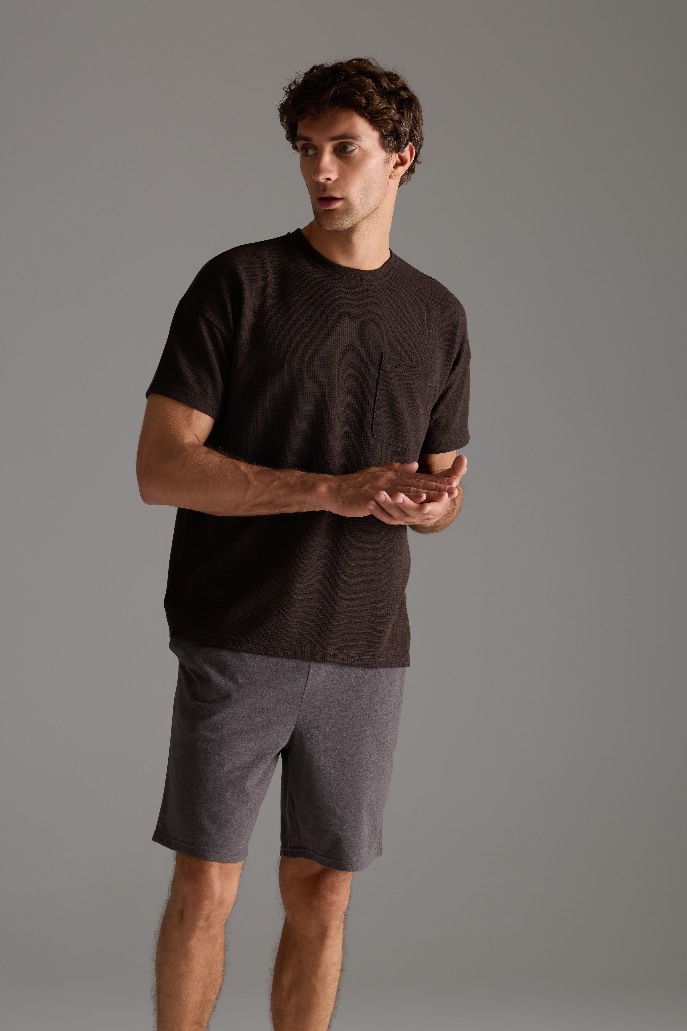 Erkek Petek Dokulu Pamuklu Şortlu Takım