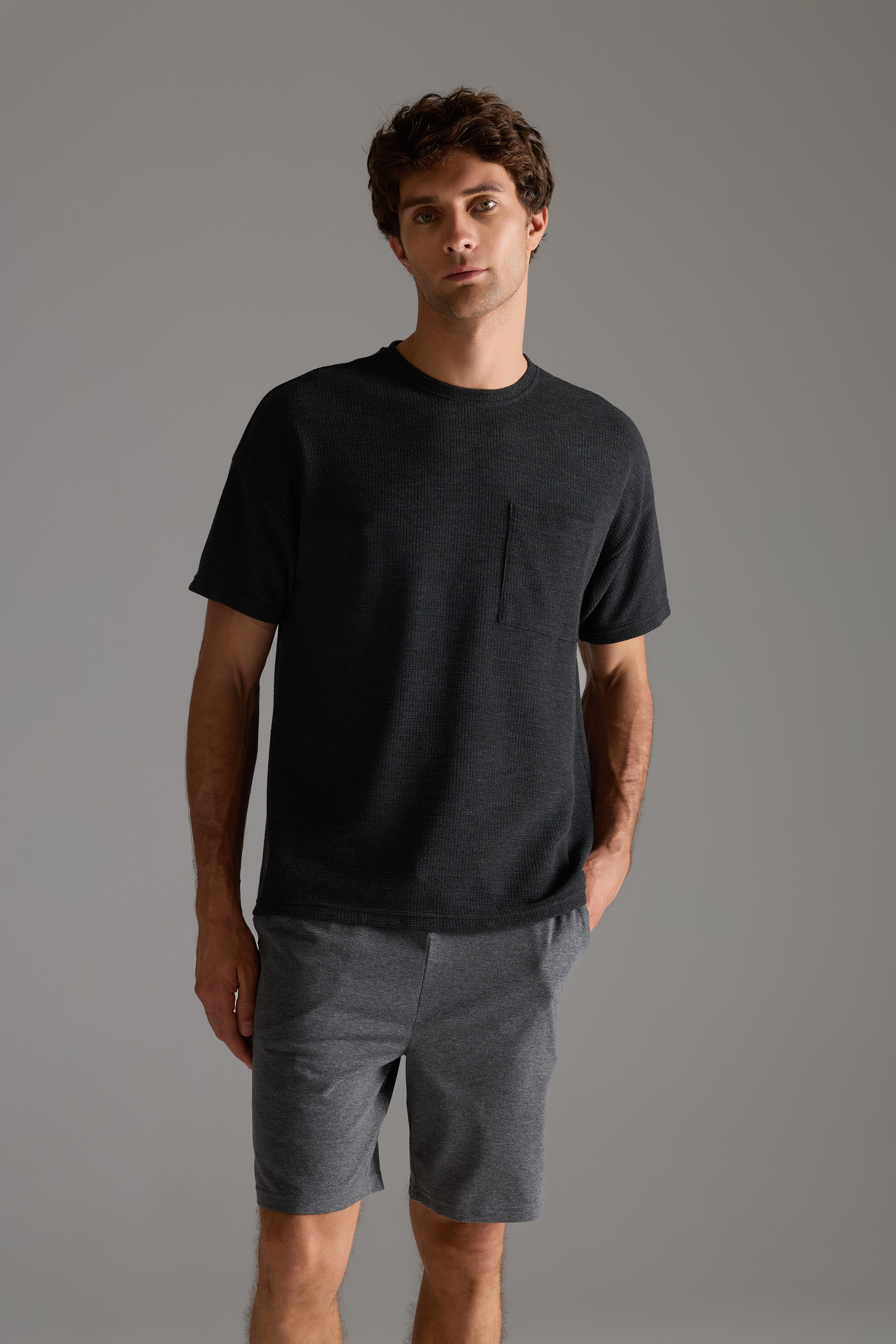 Erkek Petek Dokulu Pamuklu Kısa Kollu T-shirt