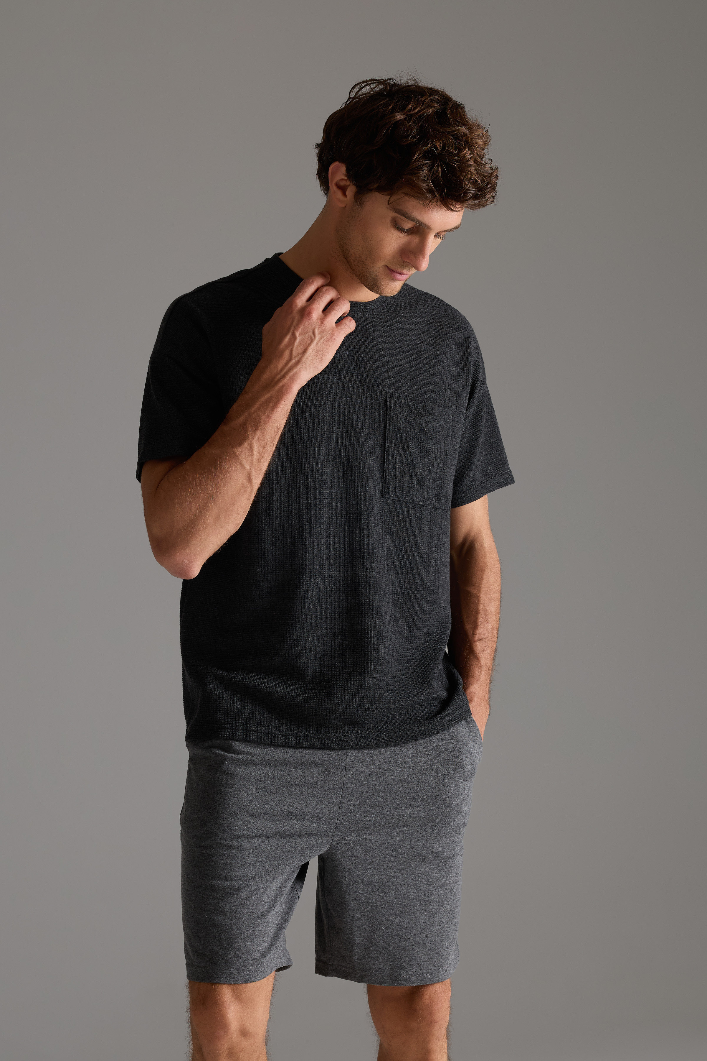 Erkek Petek Dokulu Pamuklu Kısa Kollu T-shirt