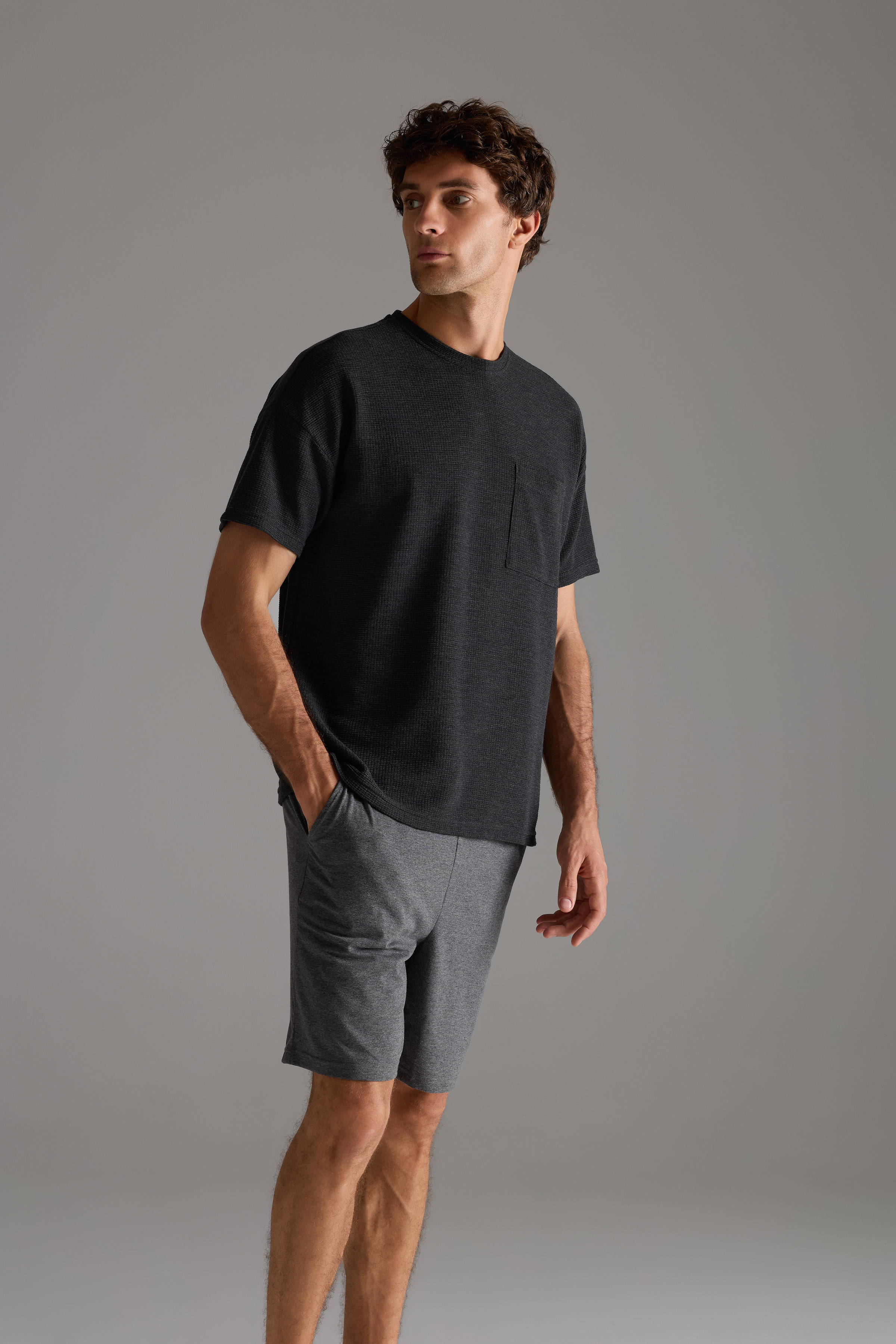 Erkek Petek Dokulu Pamuklu Kısa Kollu T-shirt