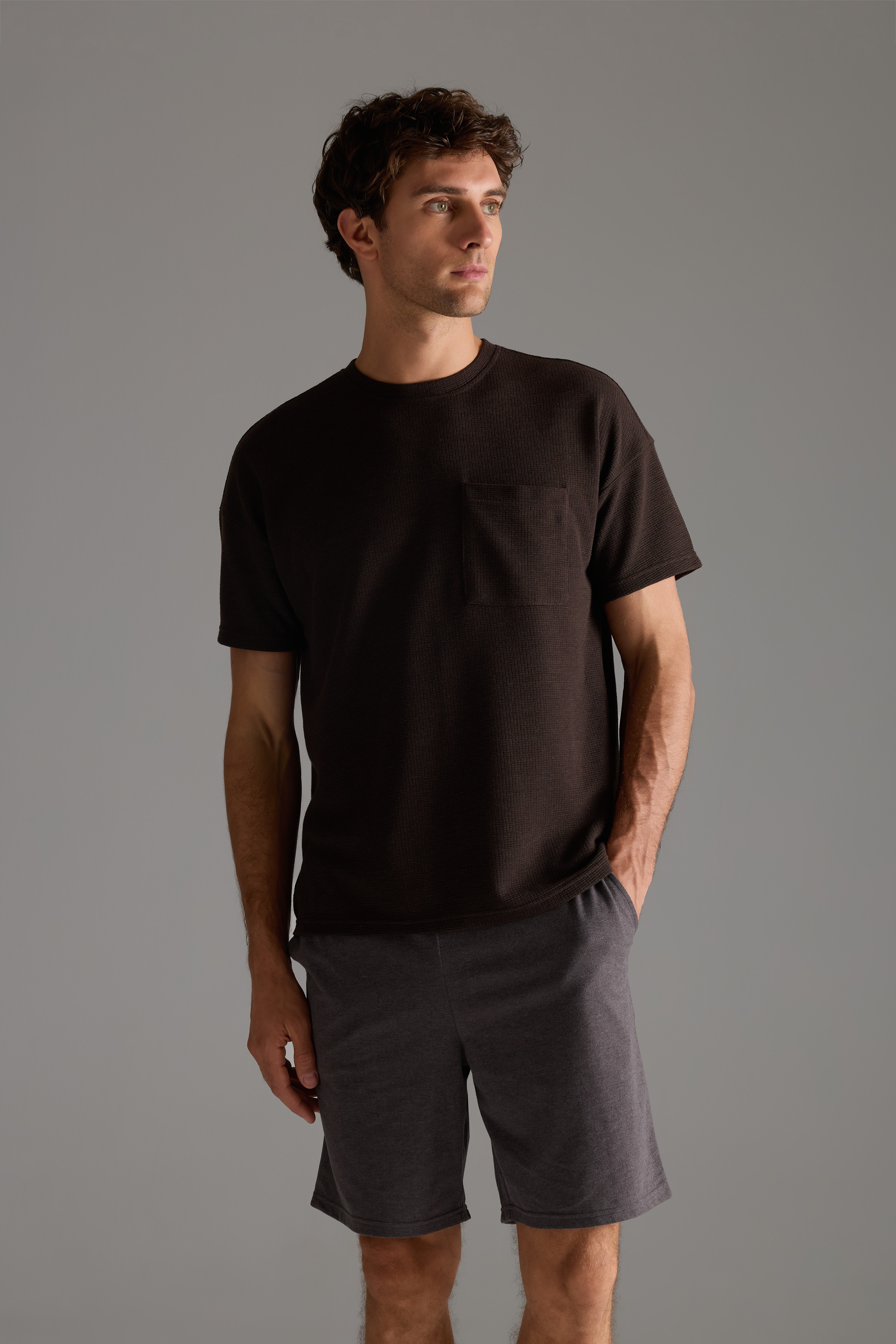 Erkek Petek Dokulu Pamuklu Kısa Kollu T-shirt