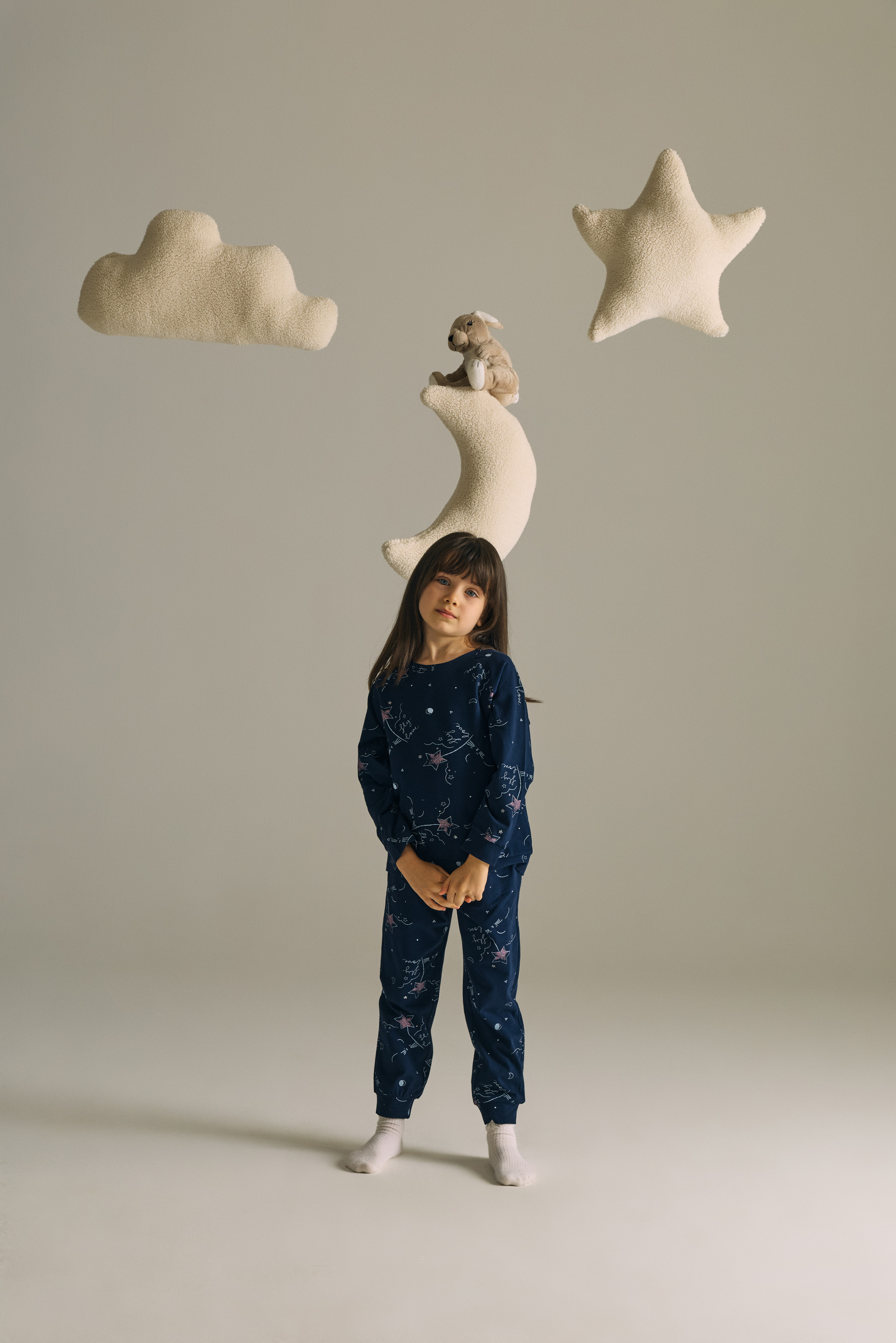 Kız Çocuk Pamuklu Reglan Uzun Kollu Pijama Takımı