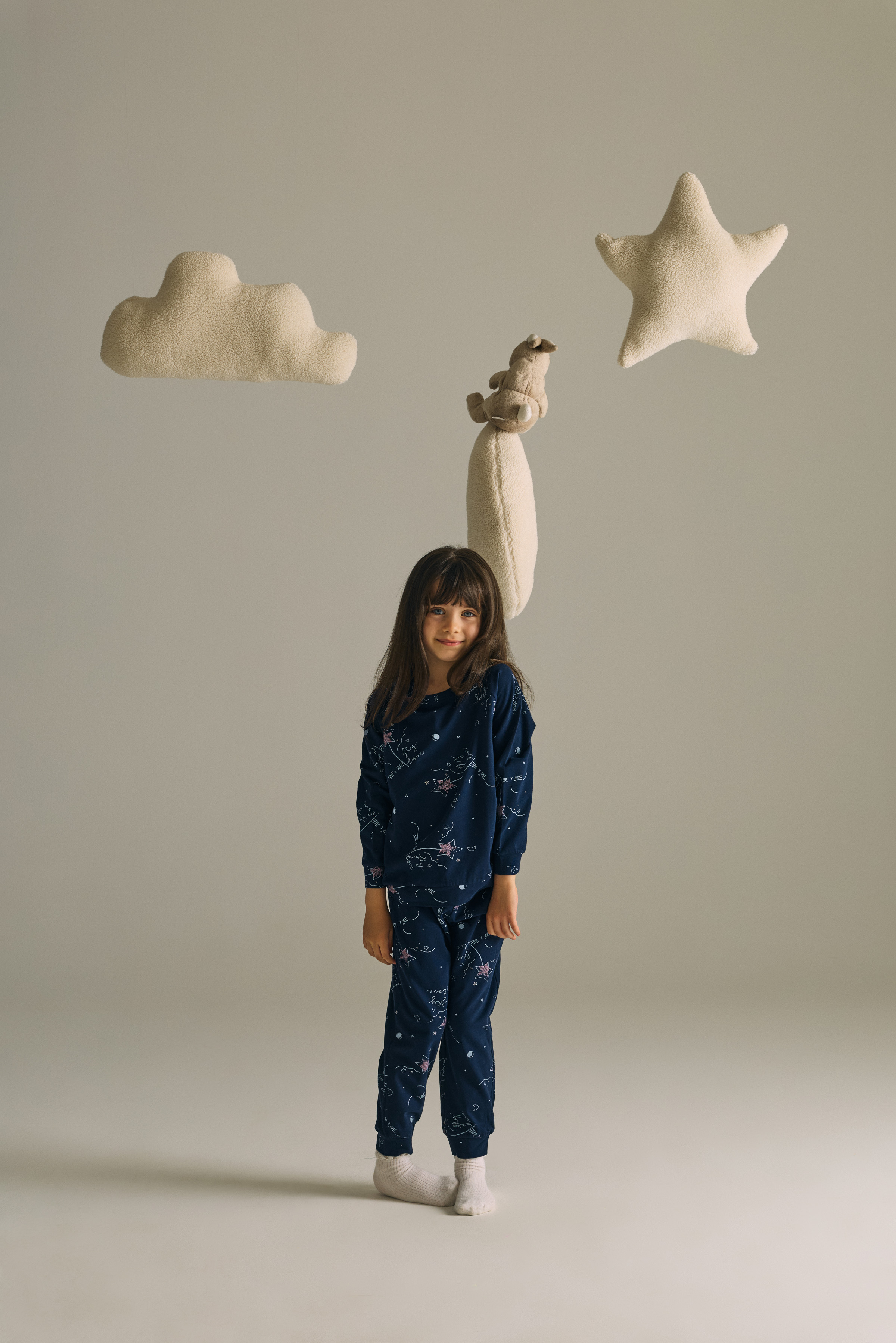 Kız Çocuk Pamuklu Reglan Uzun Kollu Pijama Takımı