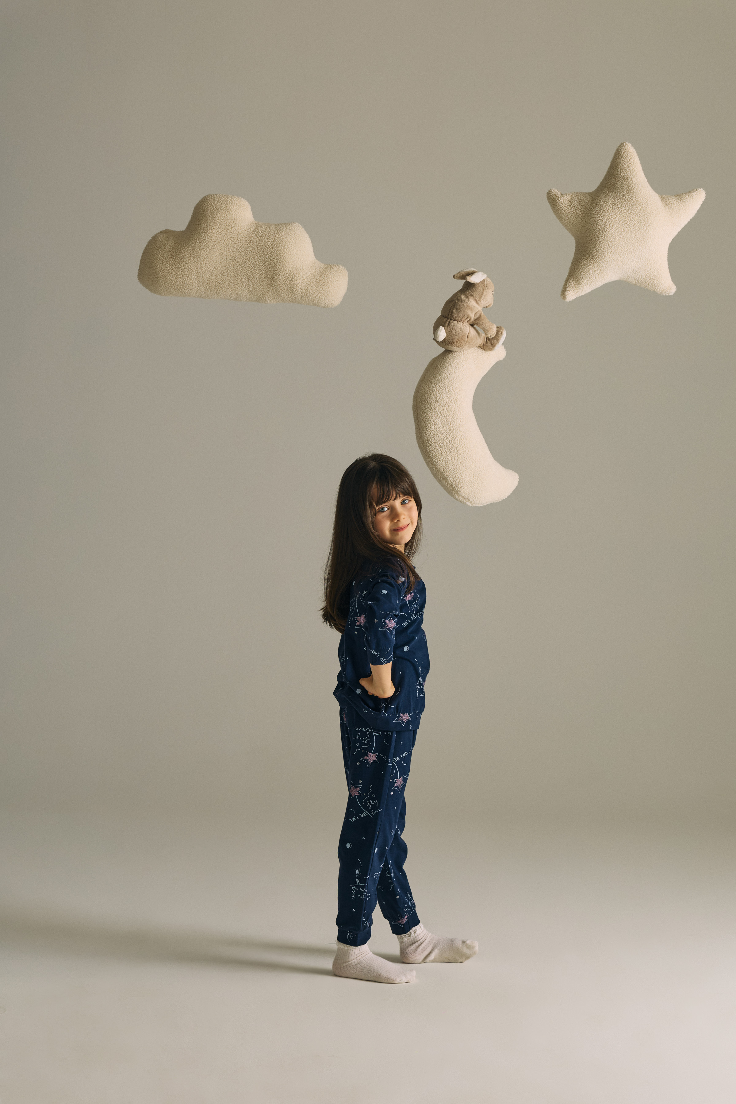 Kız Çocuk Pamuklu Reglan Uzun Kollu Pijama Takımı