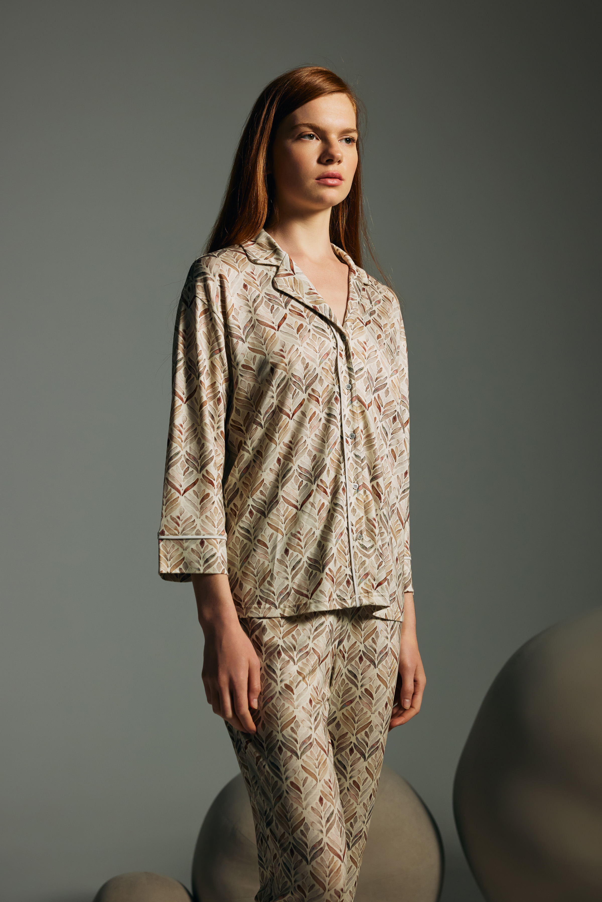 Kadın Viskon Uzun Kollu Gömlek Pijama Üstü