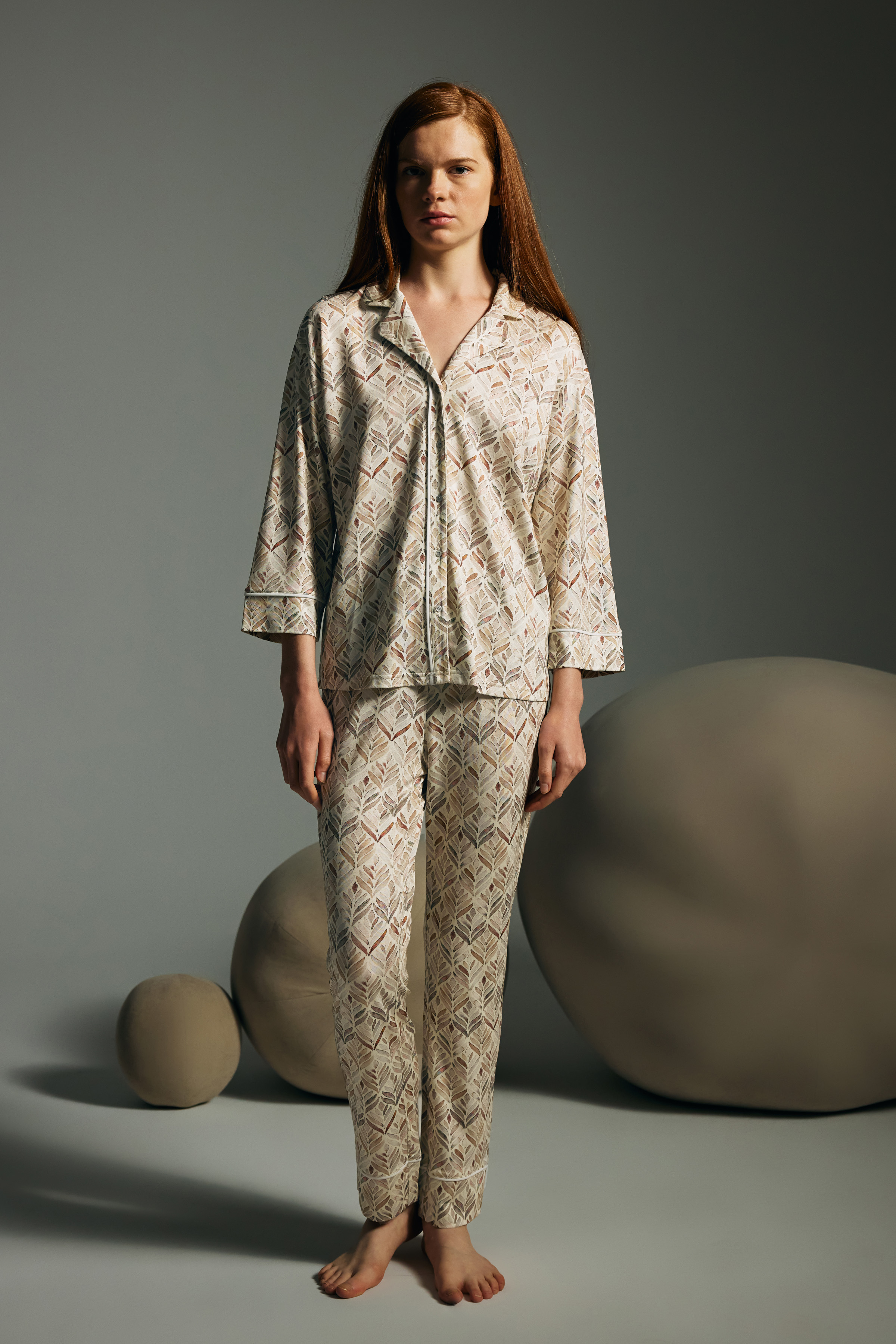 Kadın Viskon Uzun Kollu Gömlek Pijama Takımı
