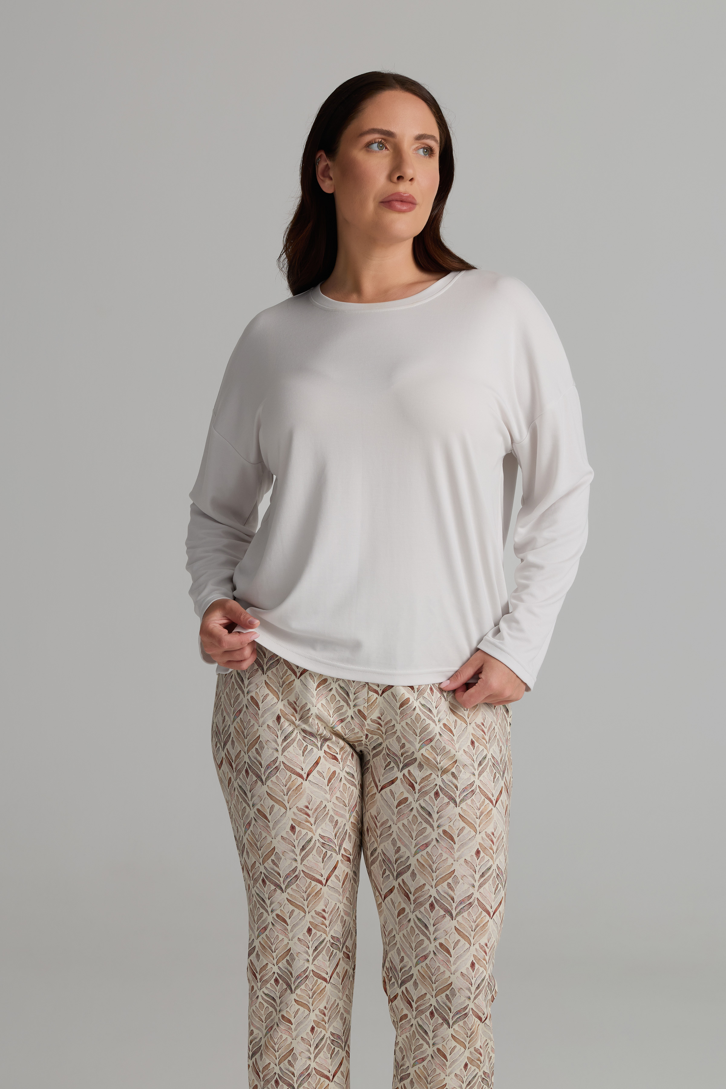 Kadın Plus Size Viskon Uzun Kollu Pijama Takımı