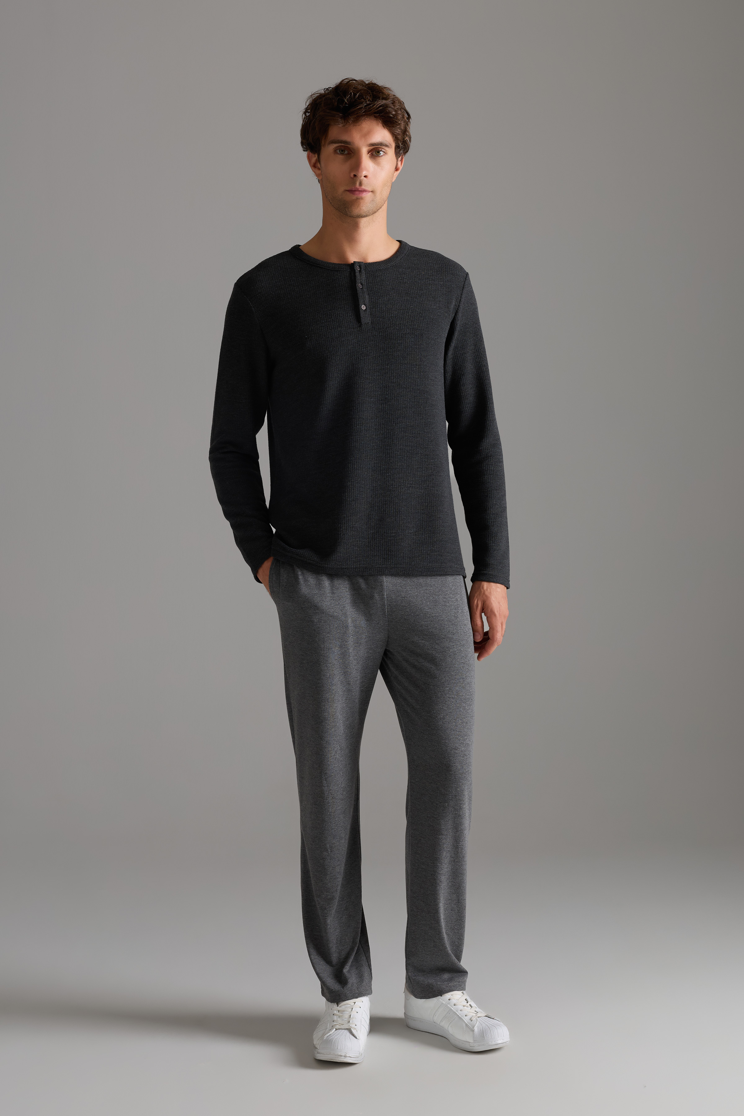 Erkek Petek Dokulu Pamuklu Uzun Takım