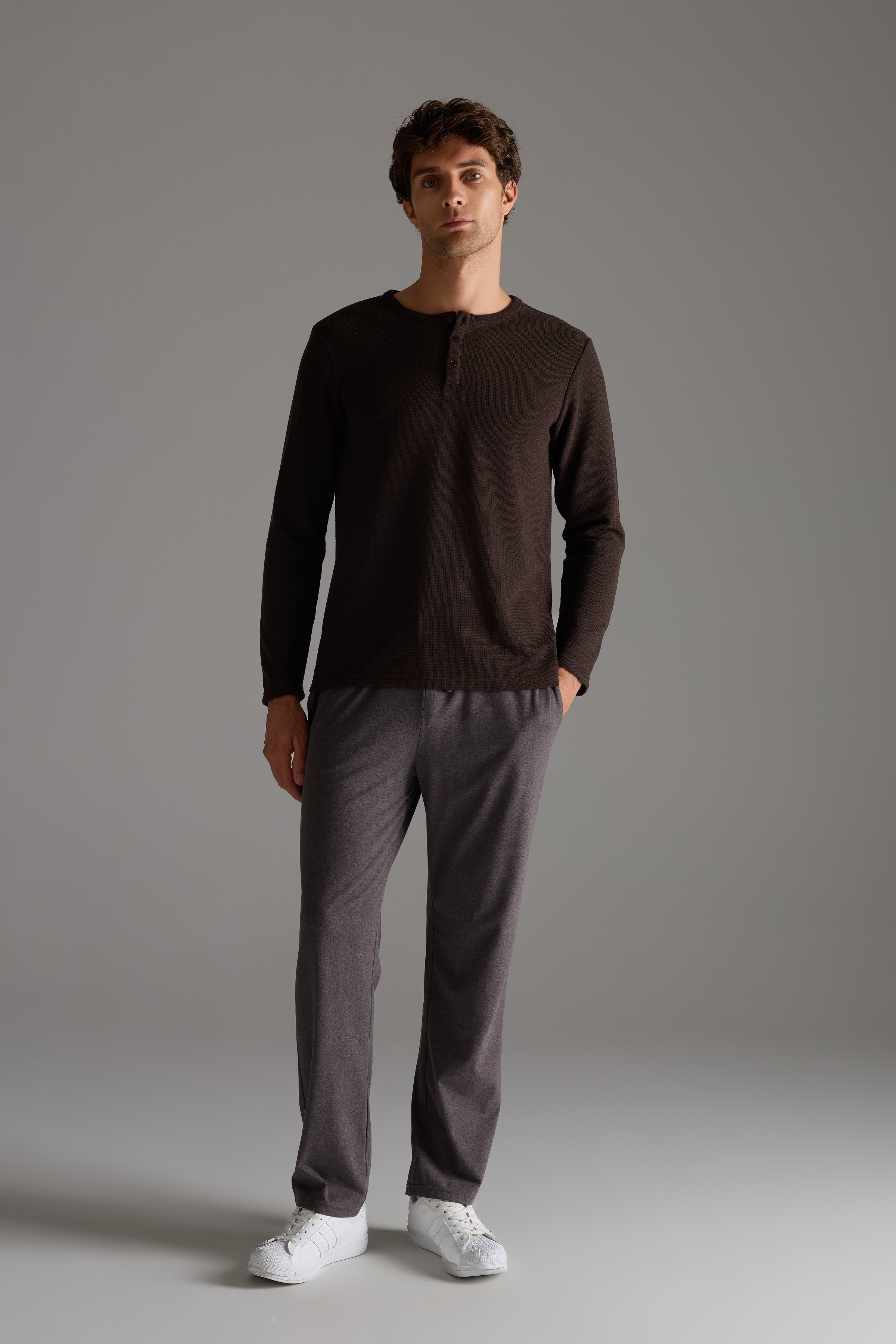 Erkek Petek Dokulu Pamuklu Uzun Takım