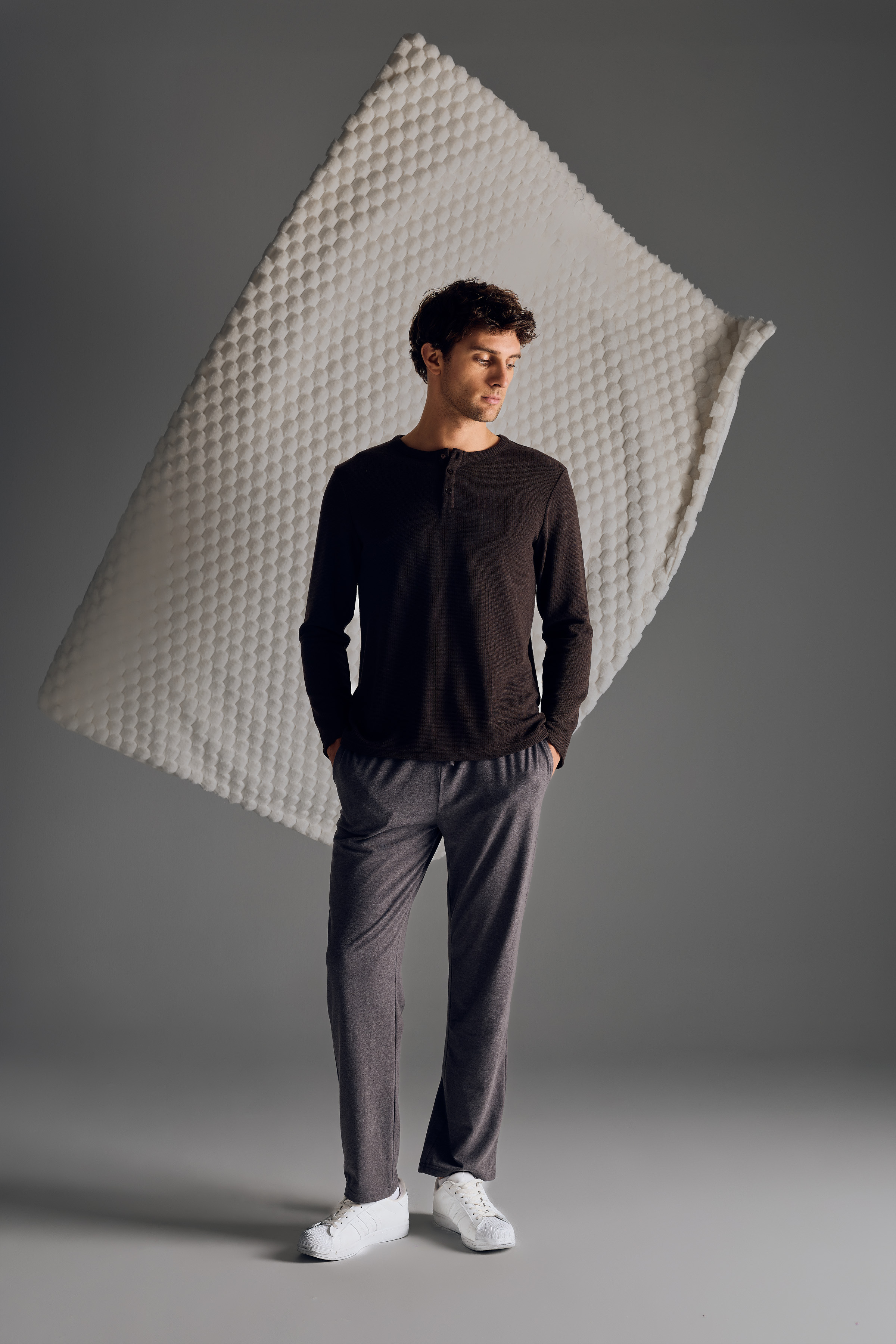 Erkek Petek Dokulu Pamuklu Uzun Takım