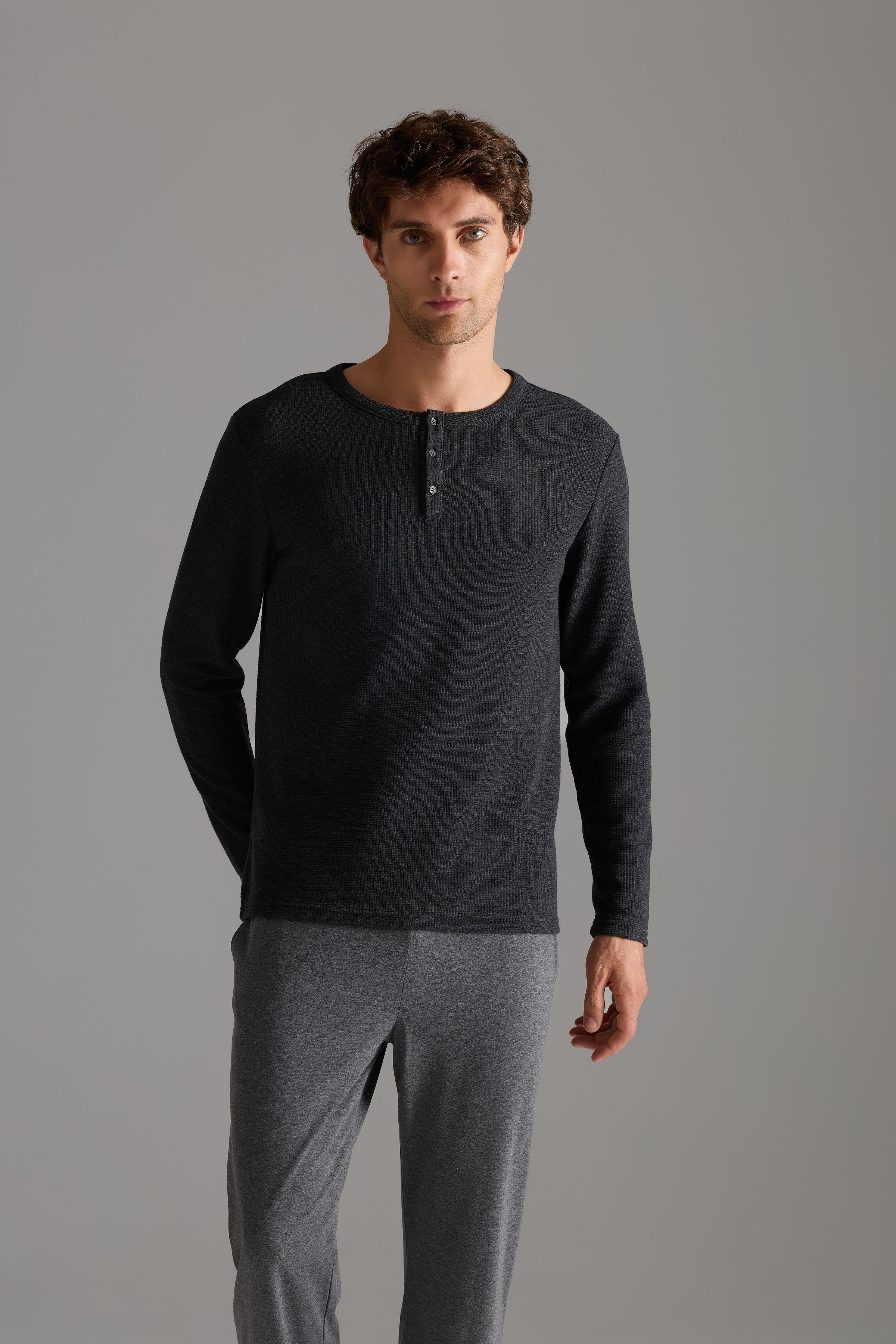 Erkek Petek Dokulu Pamuklu Uzun Kollu T-shirt