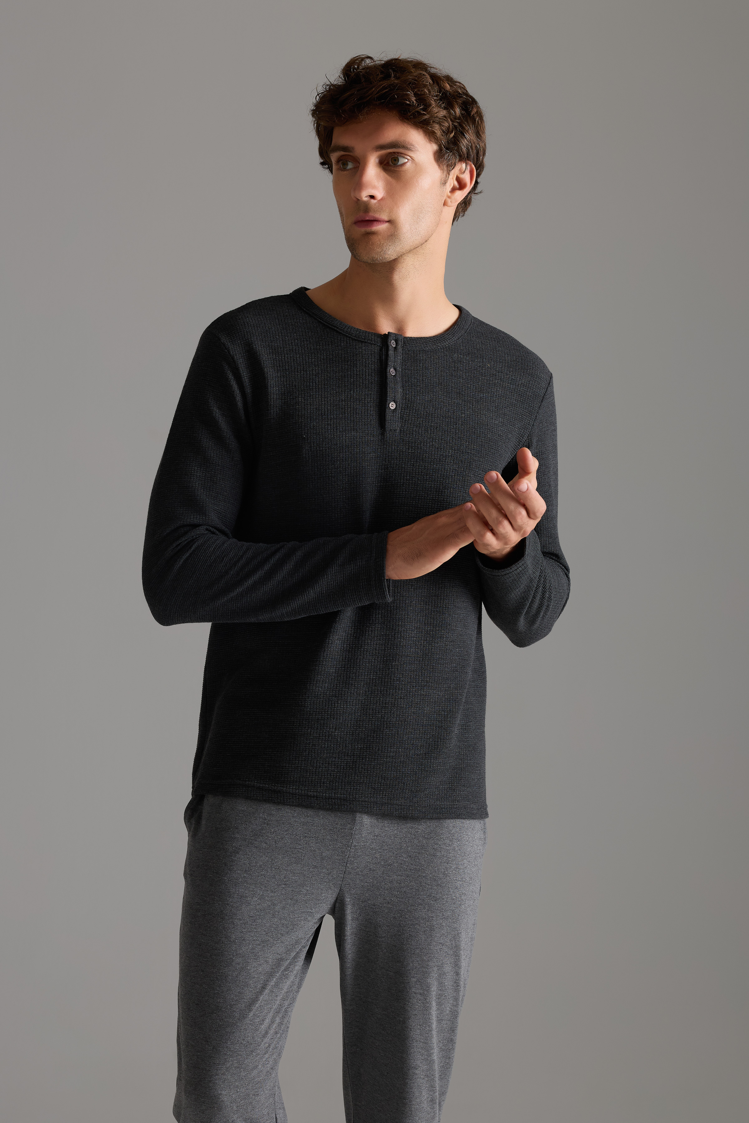 Erkek Petek Dokulu Pamuklu Uzun Kollu T-shirt