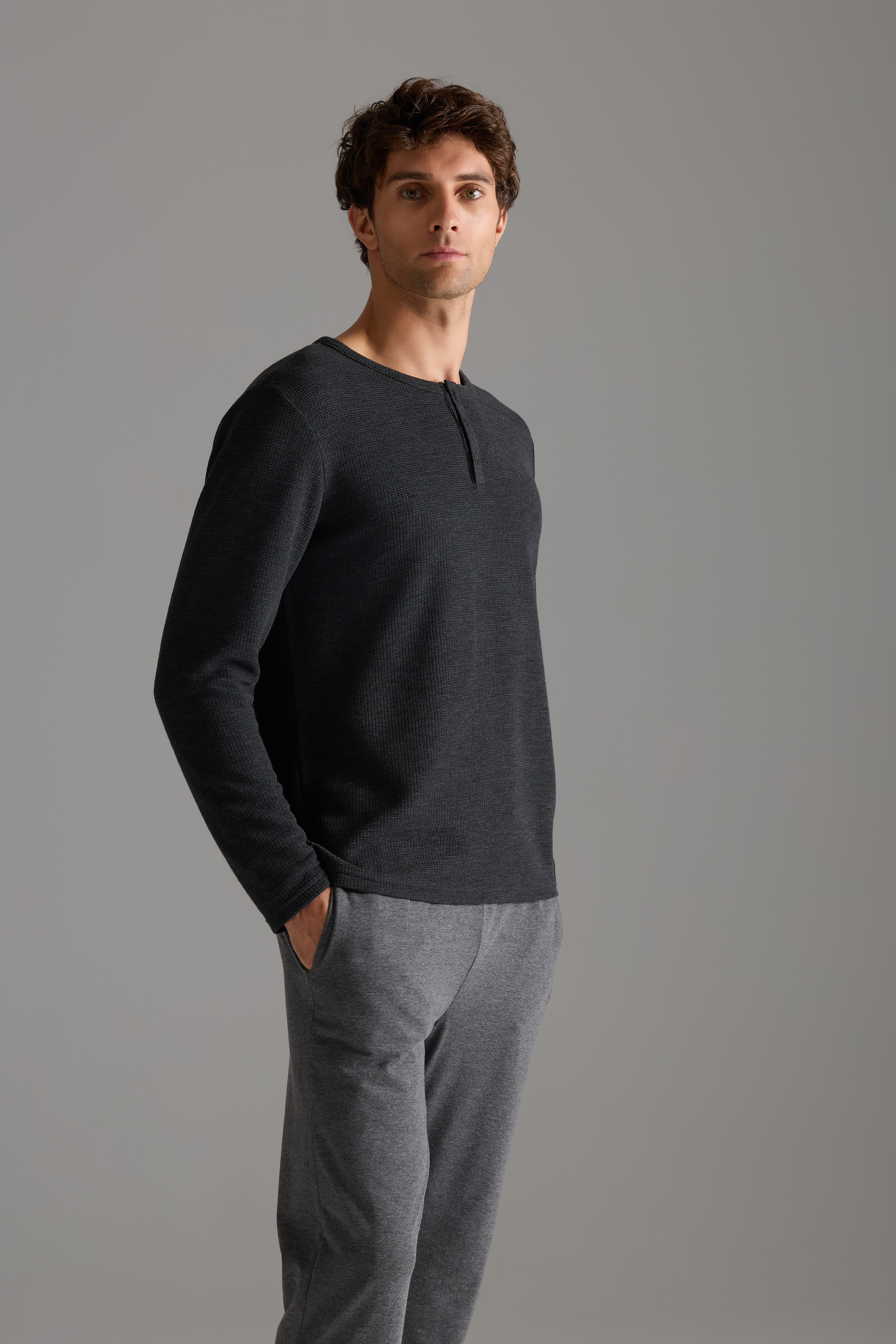 Erkek Petek Dokulu Pamuklu Uzun Kollu T-shirt