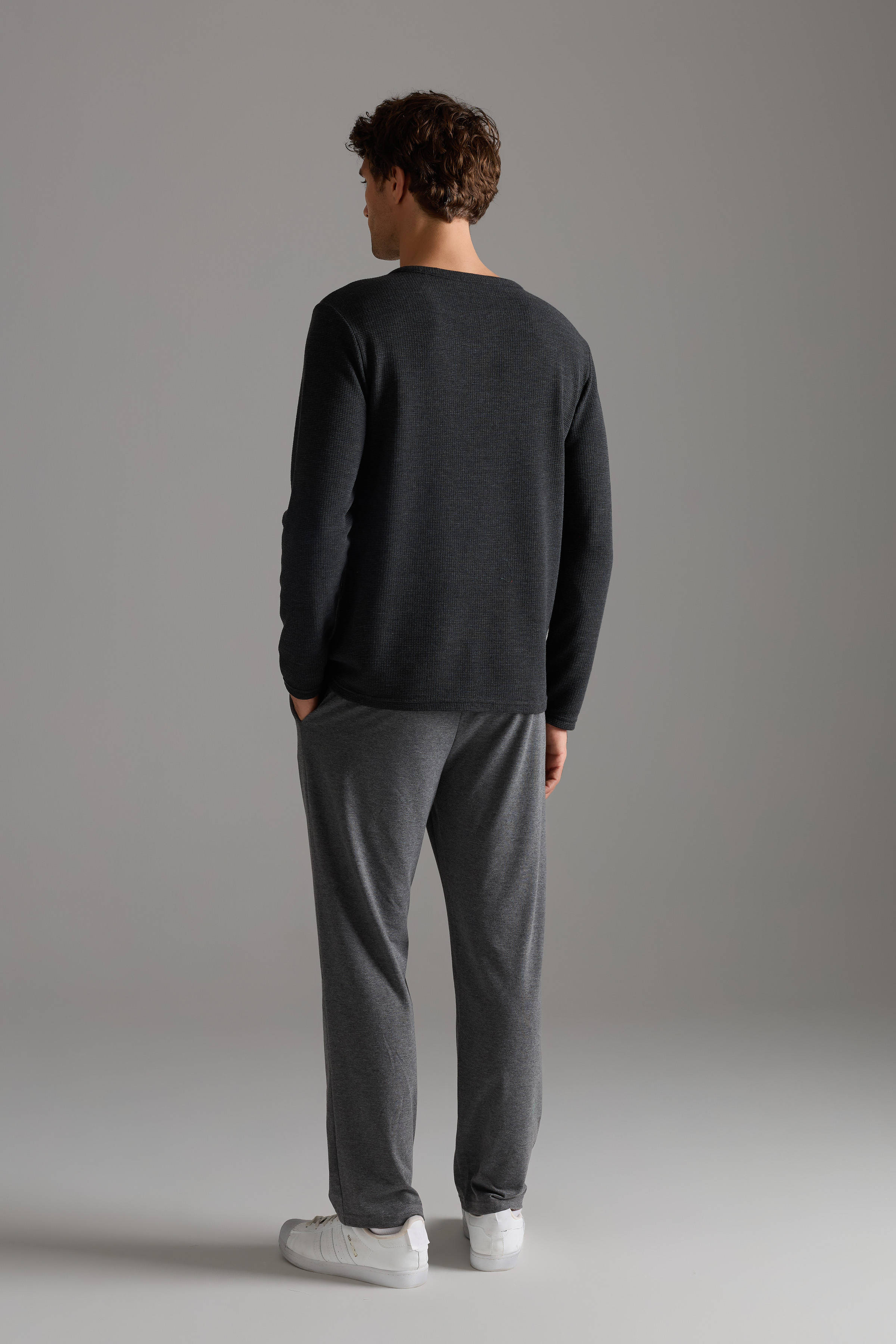 Erkek Petek Dokulu Pamuklu Uzun Kollu T-shirt