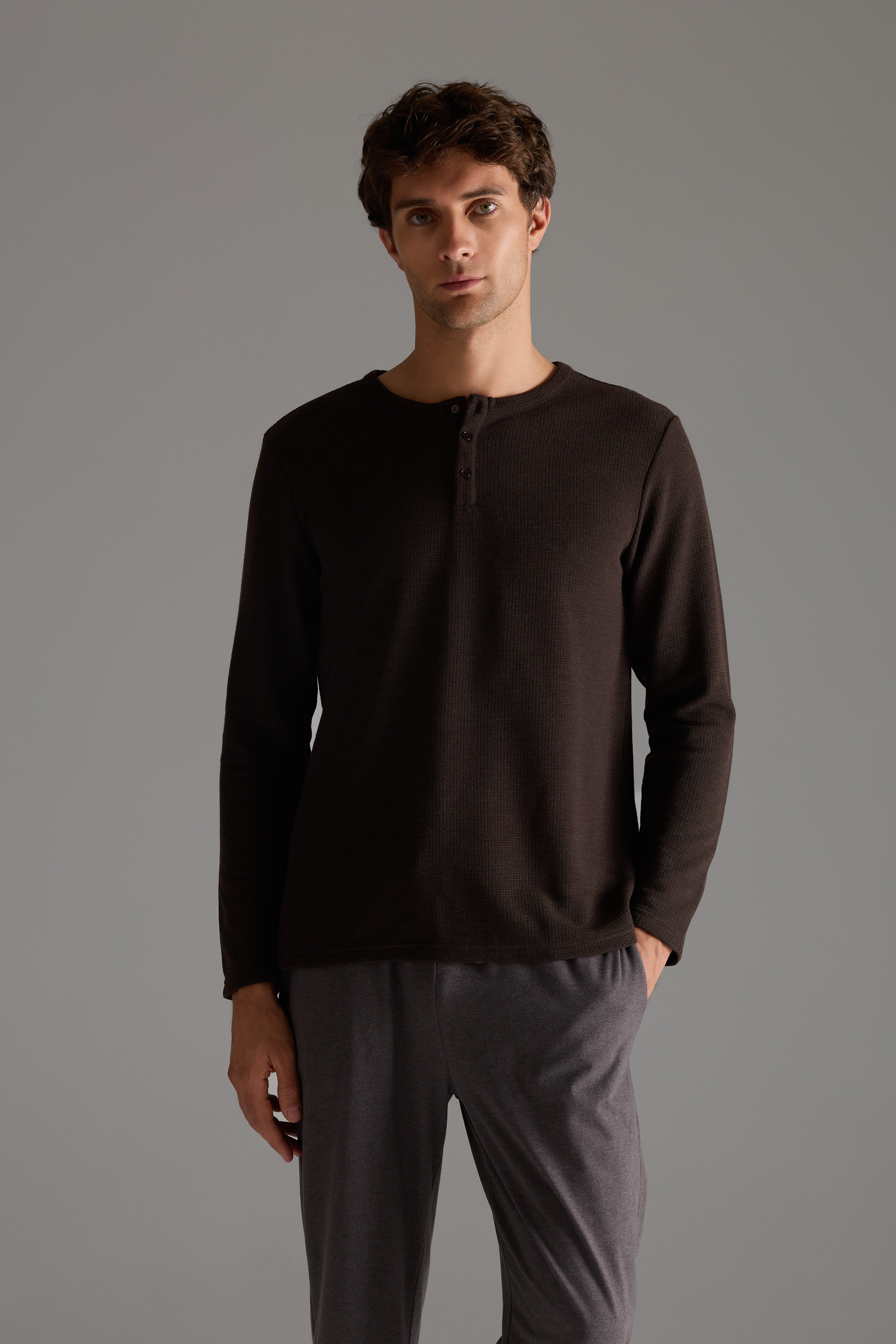 Erkek Petek Dokulu Pamuklu Uzun Kollu T-shirt