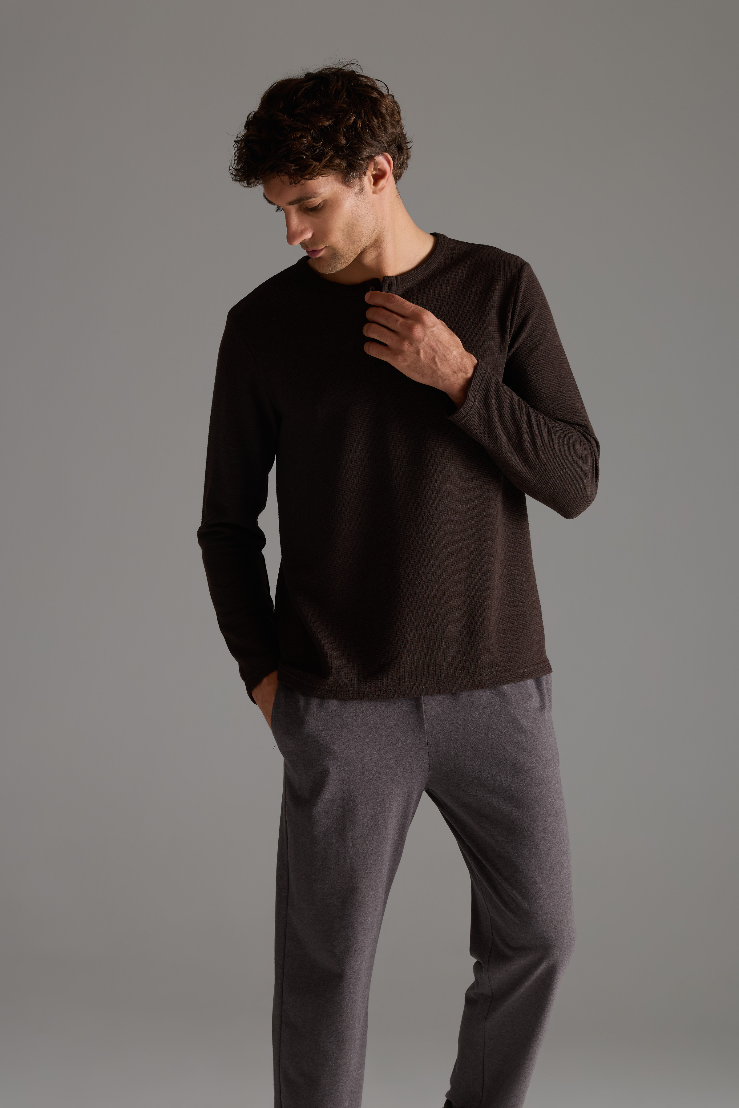 Erkek Petek Dokulu Pamuklu Uzun Kollu T-shirt