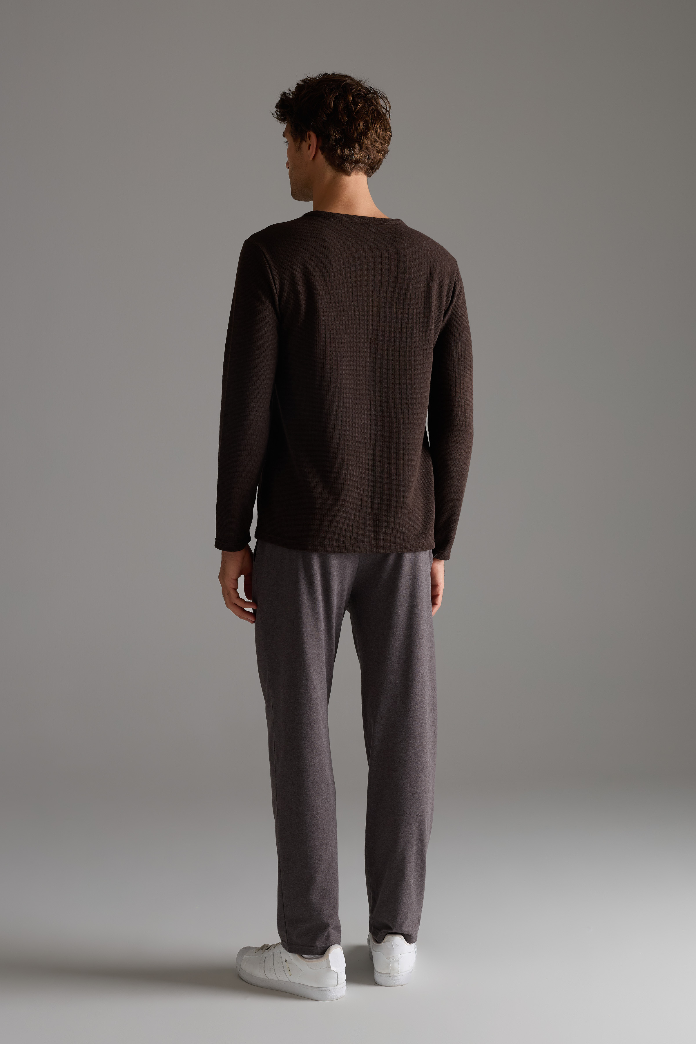 Erkek Petek Dokulu Pamuklu Uzun Kollu T-shirt