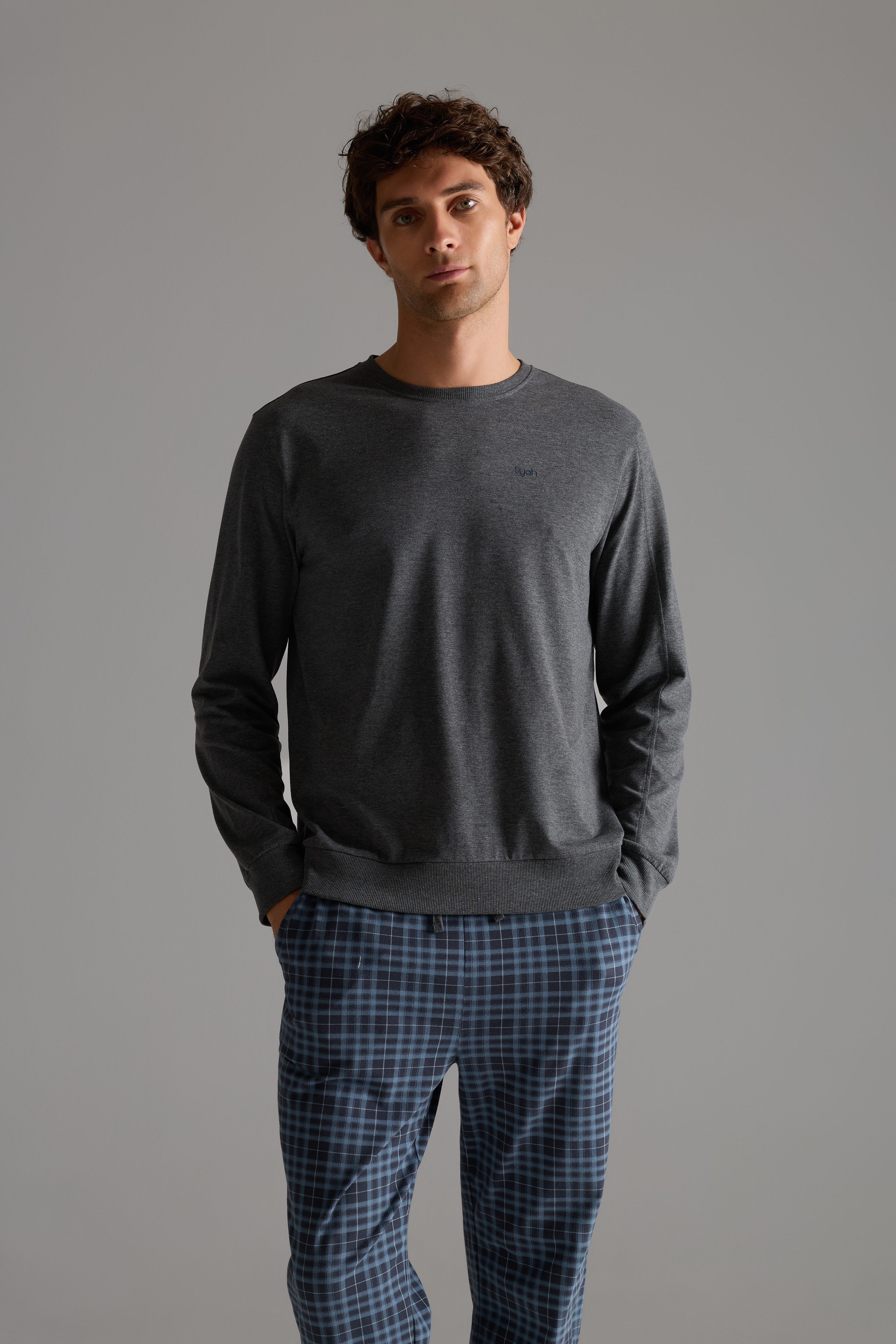 Erkek Pamuklu Uzun Kollu Pijama Üstü